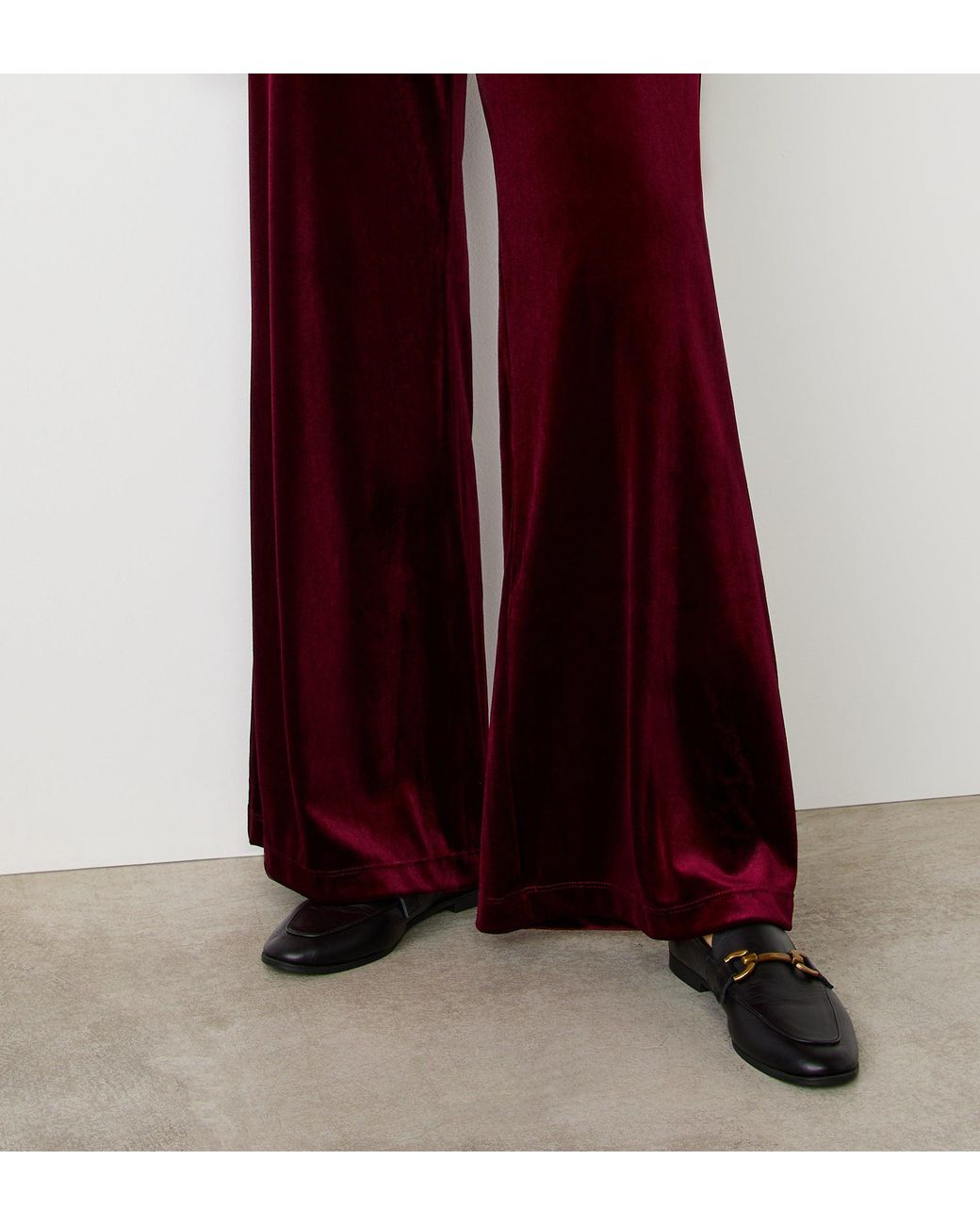 Finery London Red Reyna Velvet Wide Leg Trousers