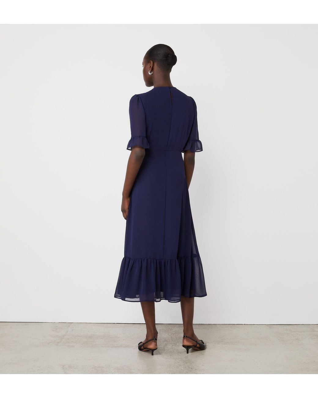 Finery London Blue Jennifer Chiffon Midi Dress