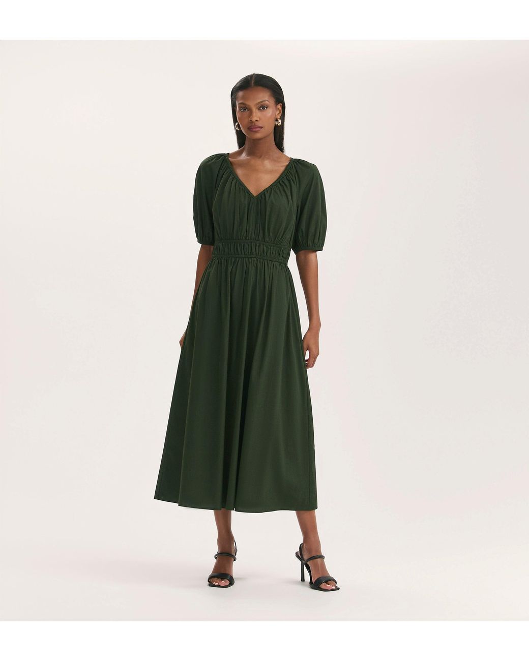 Finery London Green Piper Cotton Midi Smock Dress