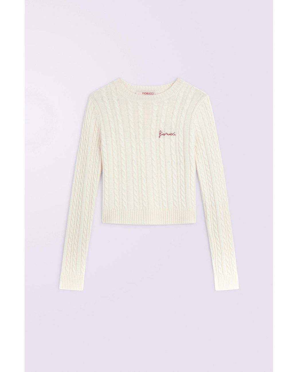 Fiorucci Red Cableknit Logo Crop Jumper Cream