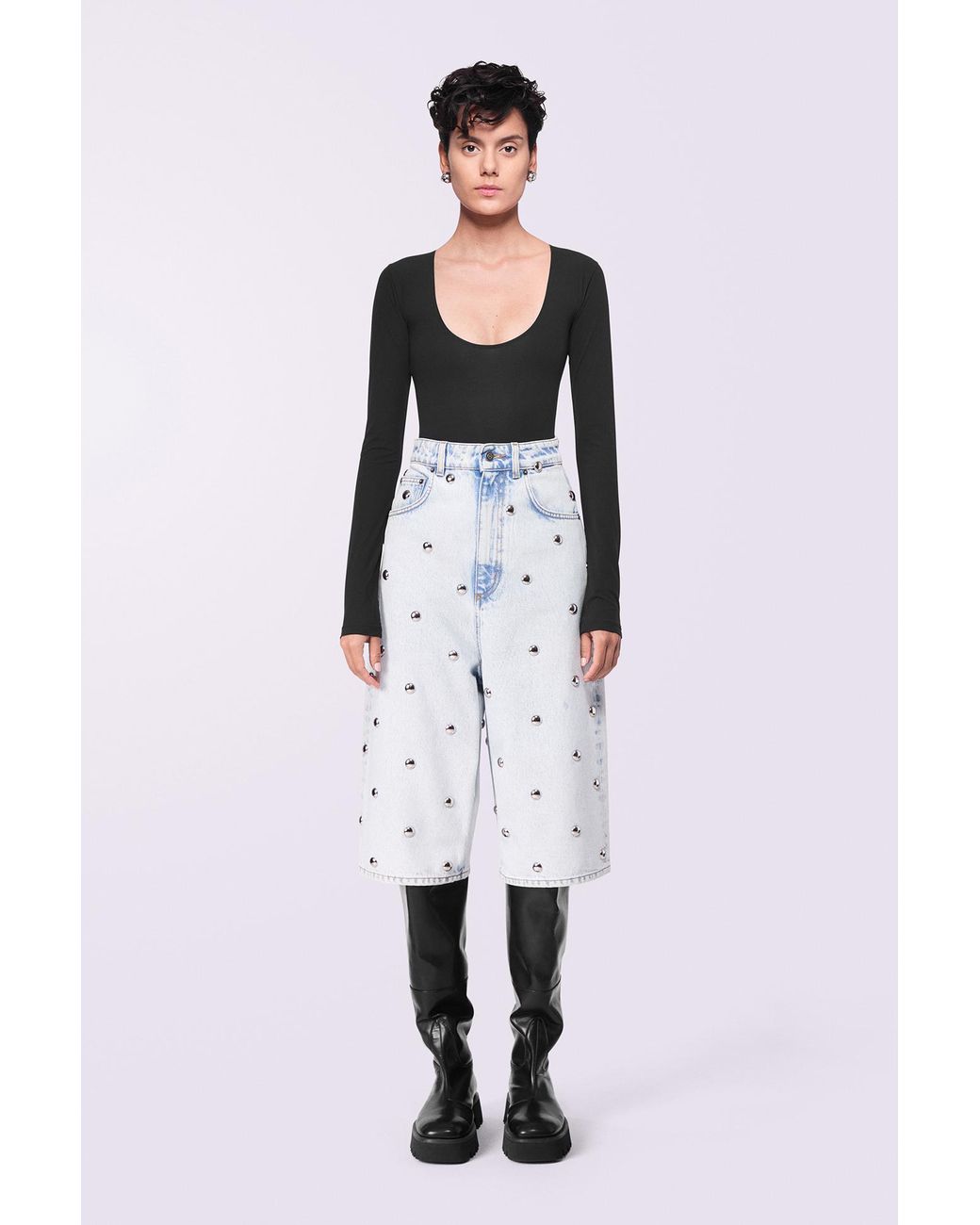 Fiorucci White Stud Denim Bermuda Shorts Bleach
