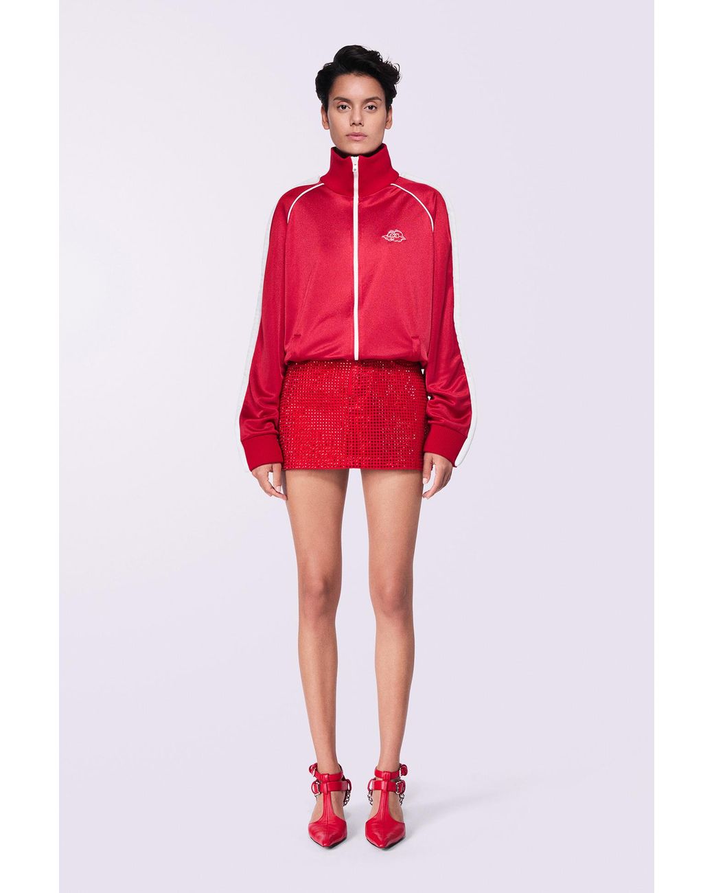 Fiorucci Red Rhinestone Denim Mini Skirt