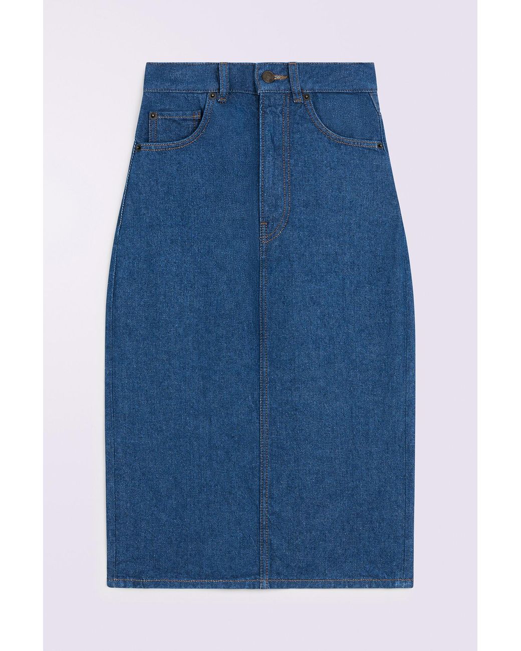Fiorucci Blue Heart Patch Denim Midi Skirt Rinse