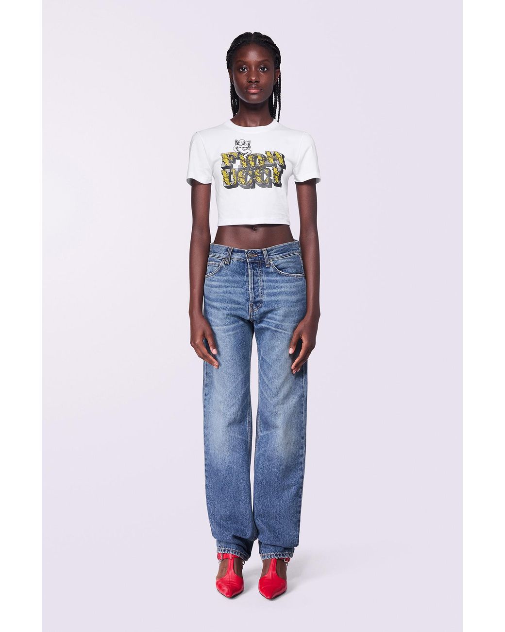 Fiorucci Blue Rococo Logo Crop T-Shirt