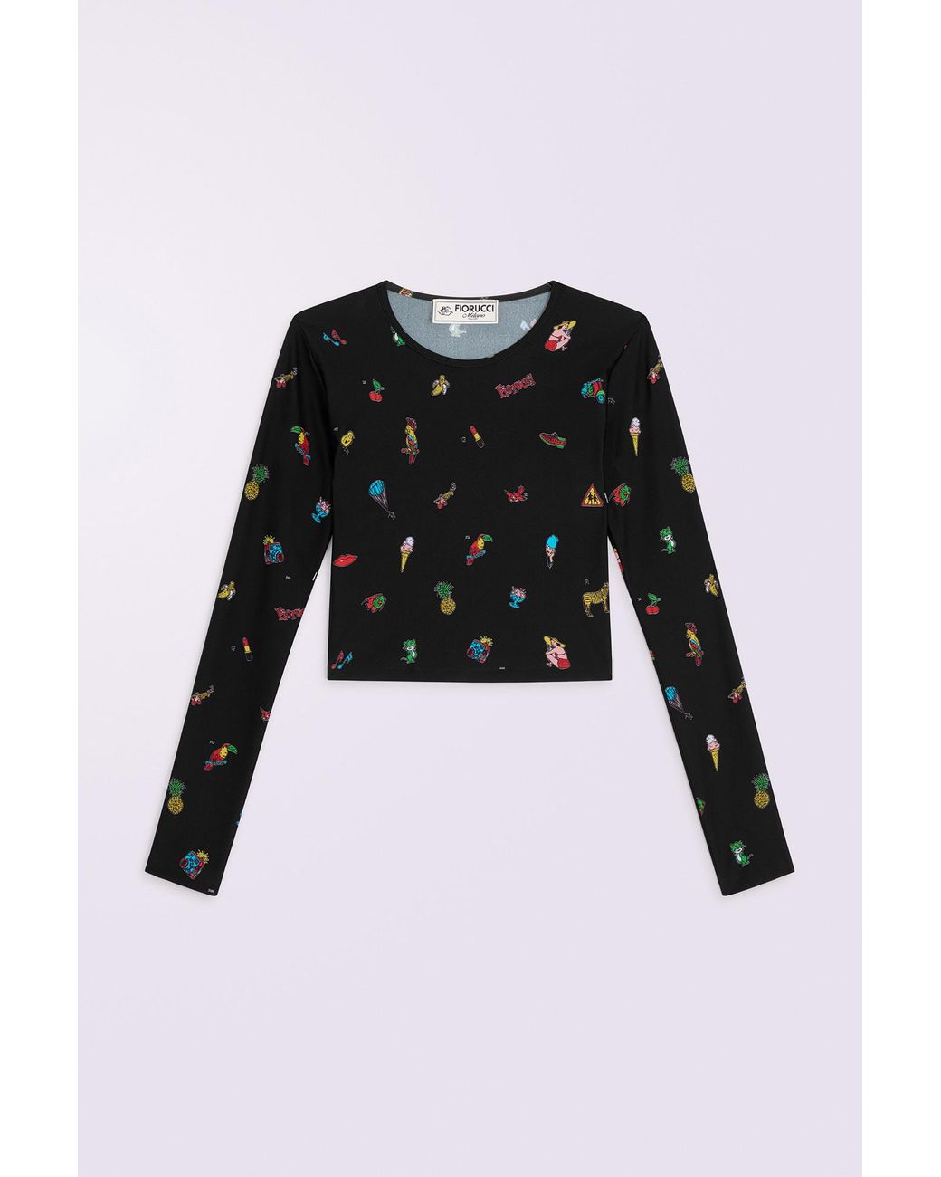 Fiorucci Red Toys Print Long Sleeve Crop Top