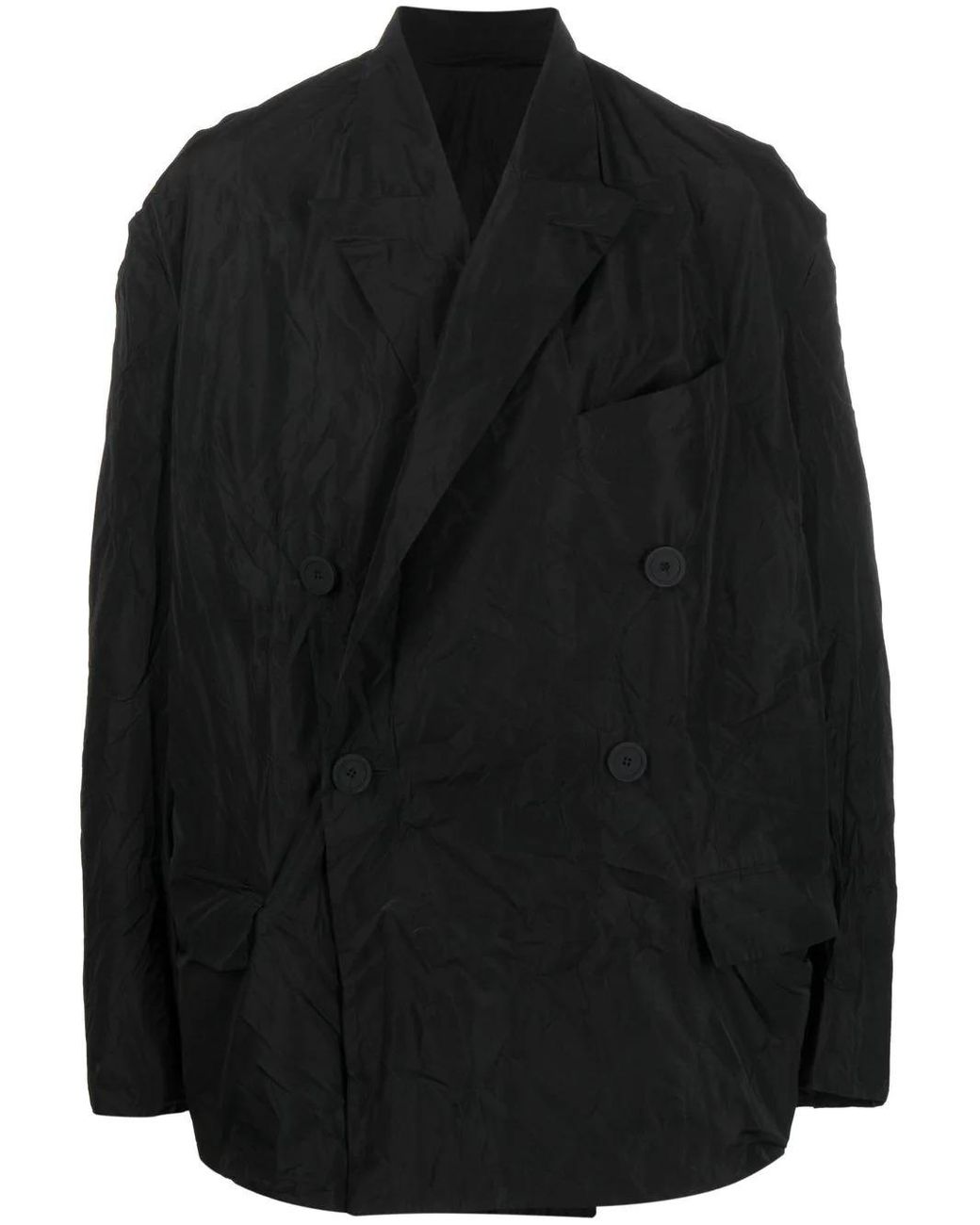 Balenciaga Double-breasted Crinkled Jacket Black for Men | Lyst