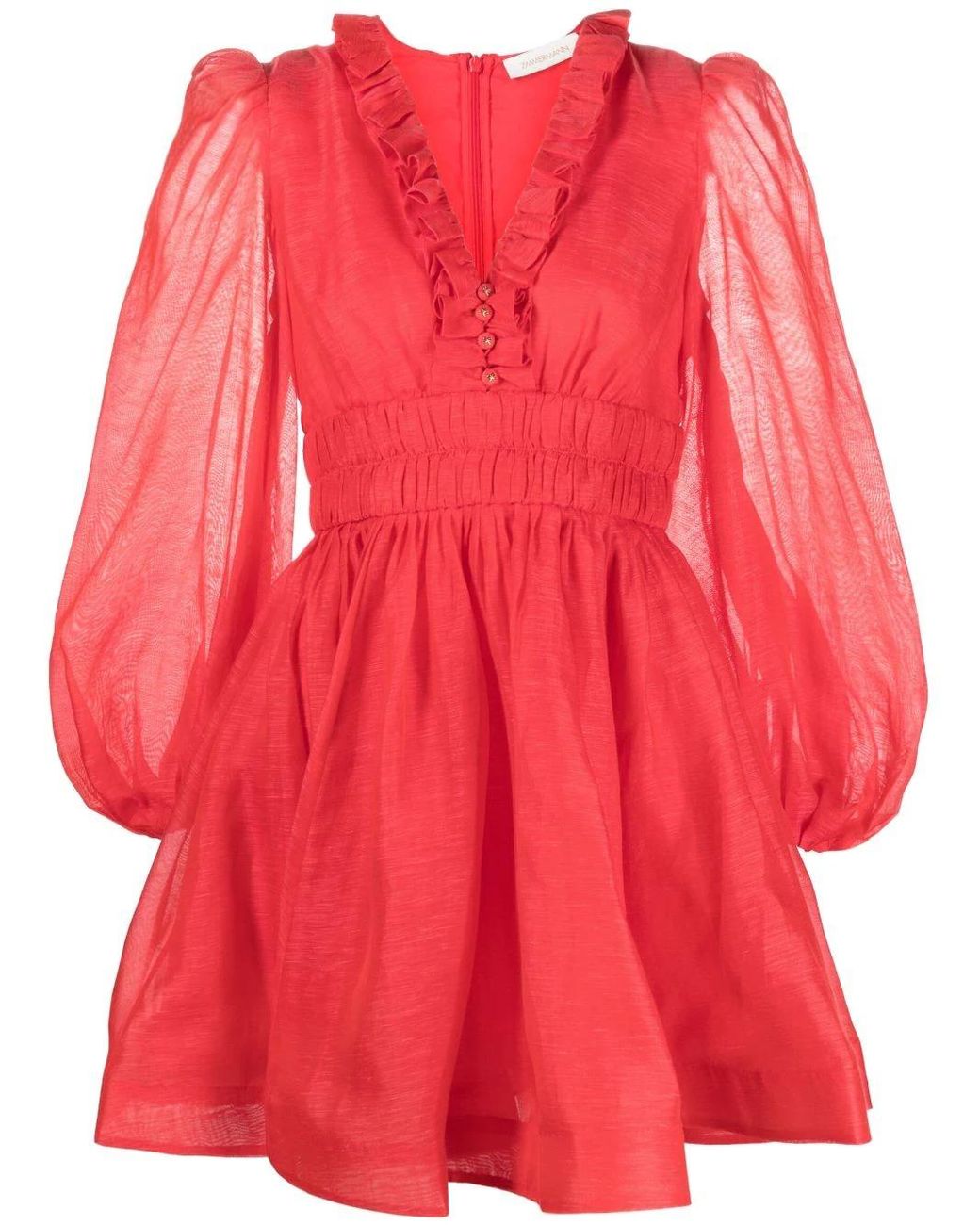 Zimmermann Silk Prima Frill V-neck Mini Dress in Red | Lyst