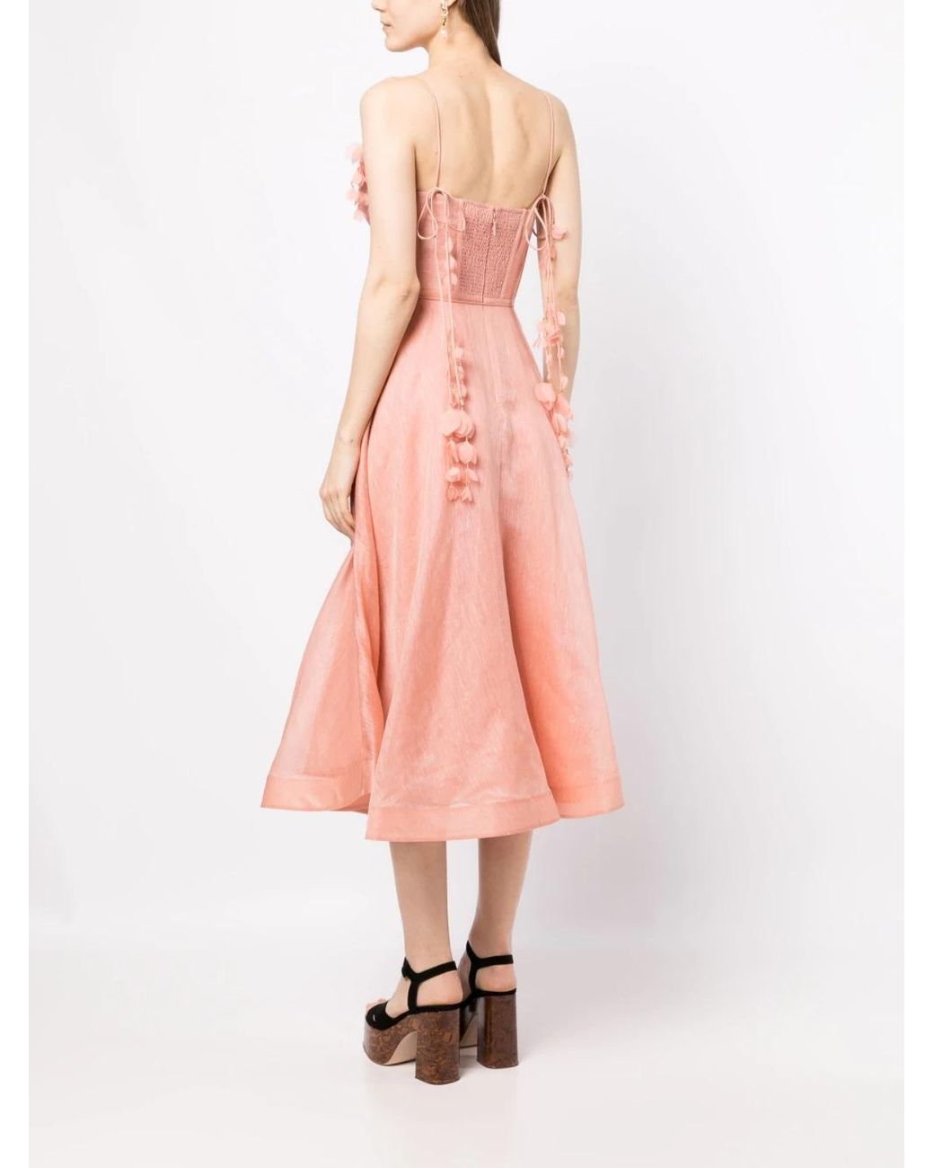 knee length dresses for ladies Zimmermann Rosa Midi Dress Pink Floral Print Linen Size 0 – Celebrity Owned main image 0