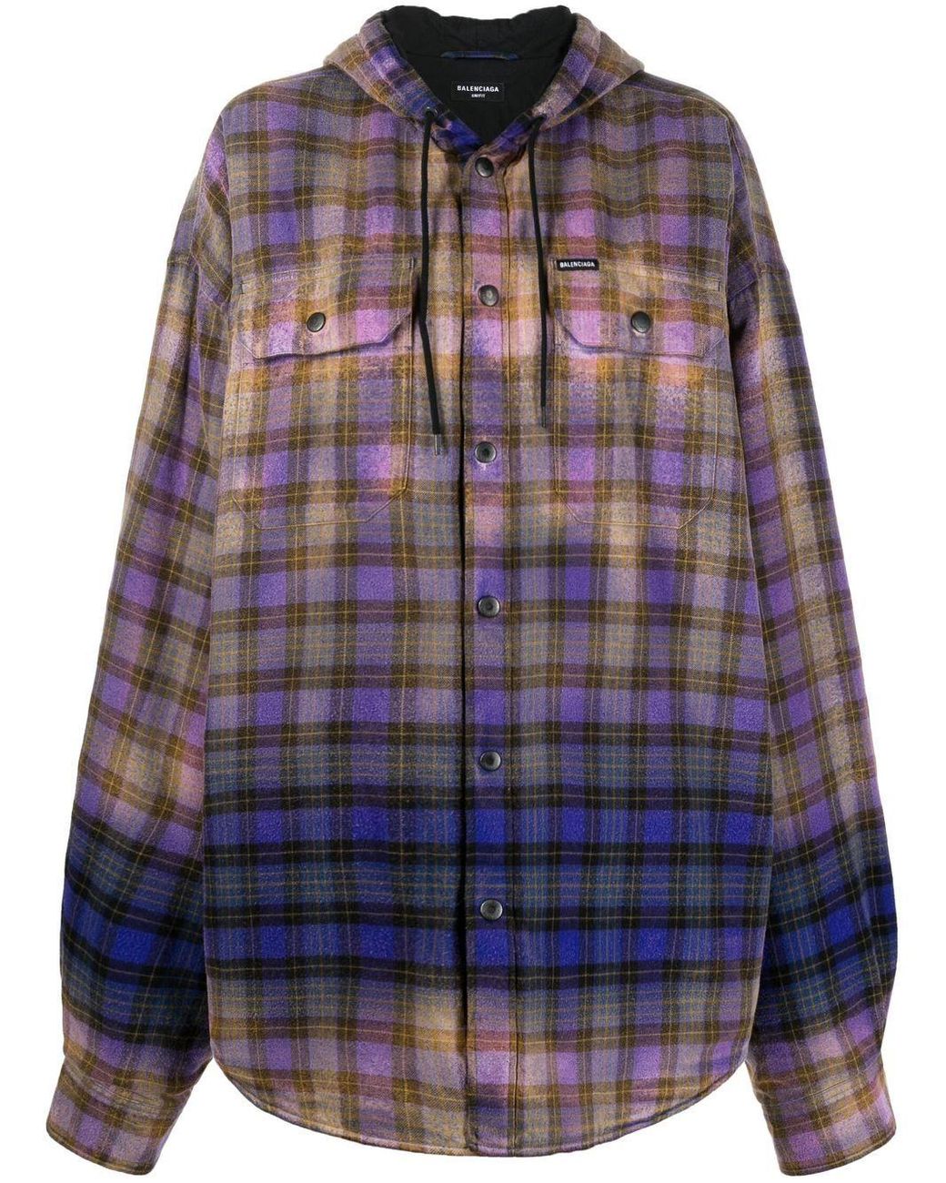 Balenciaga Bleached Plaid Hooded Shirt Purple for Men | Lyst