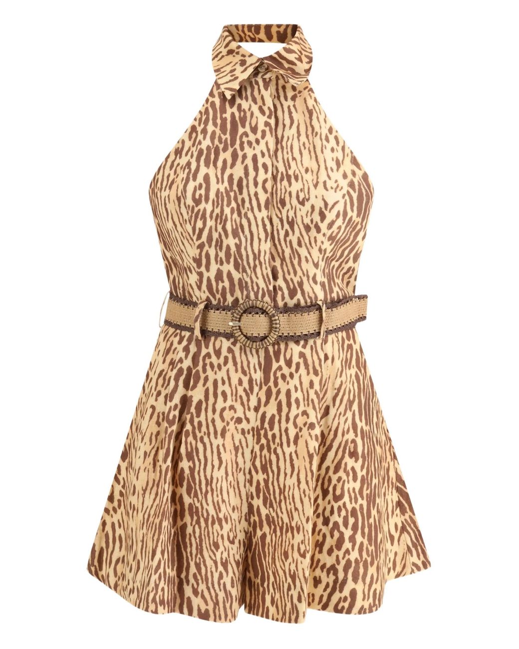 Zimmermann Natural Halterneck Leopard-print Mini Dress