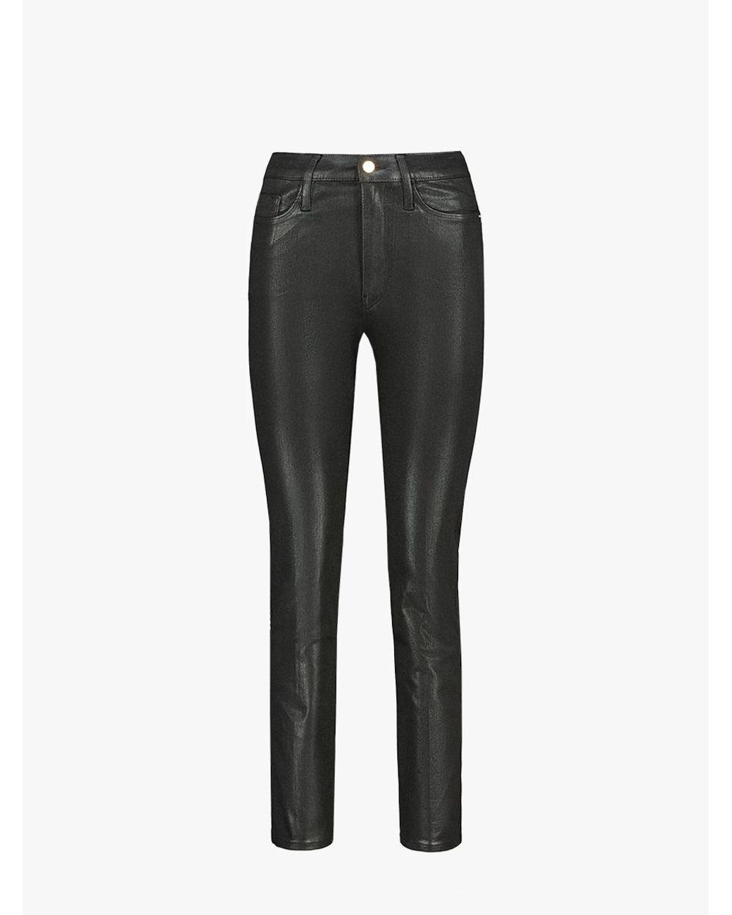 FRAME Denim Mid-Rise Le Mini Boot Flared Black Coated " Leather Like " Jeans