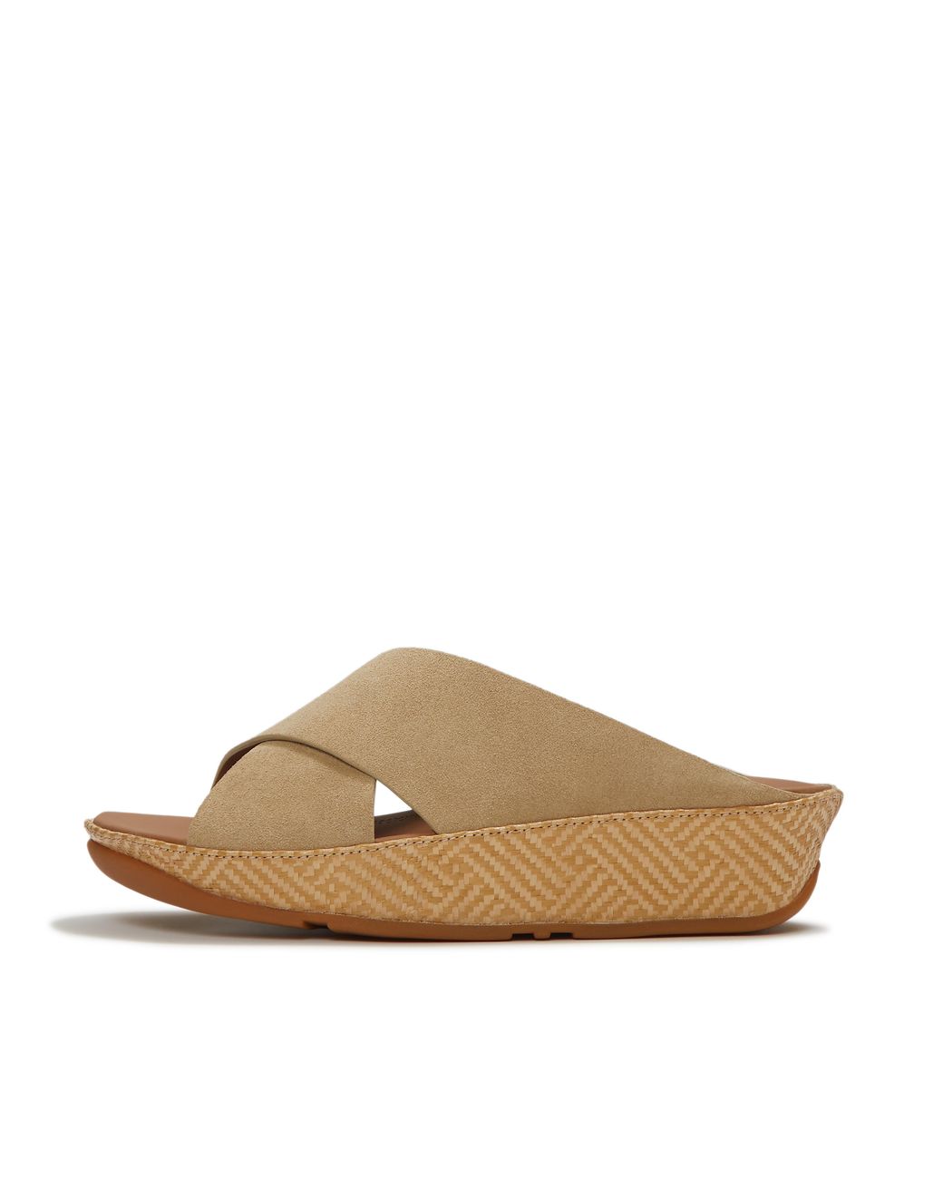 Fitflop Brown Lulu Lux Graphic-Weave Suede Cross Slides