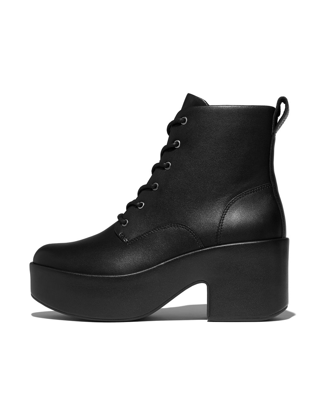 Fitflop Black Platfforms Leather Heeled Lace-Up Boots