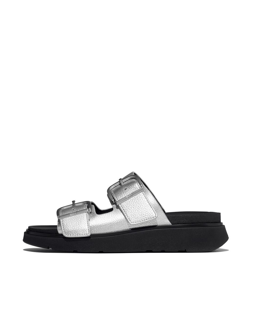 Fitflop Red Gen-Ff Buckle Metallic Tumbled-Leather Two-Bar Slides