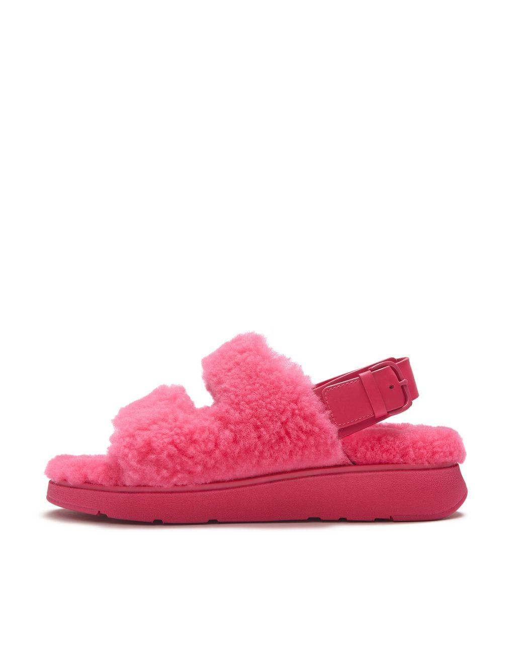 Fitflop Pink Gen-Ff Shearling Two-Bar Sandals Leather/Shearling, Berry Rose, Size: Uk