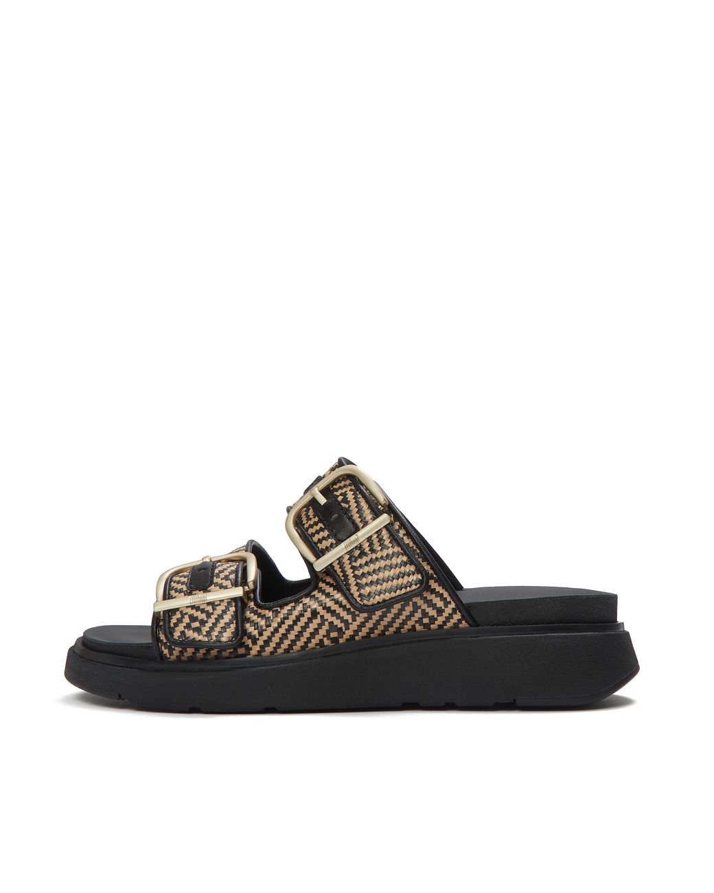 Fitflop Black Gen-Ff Buckle Graphic-Weave Two-Bar Slides