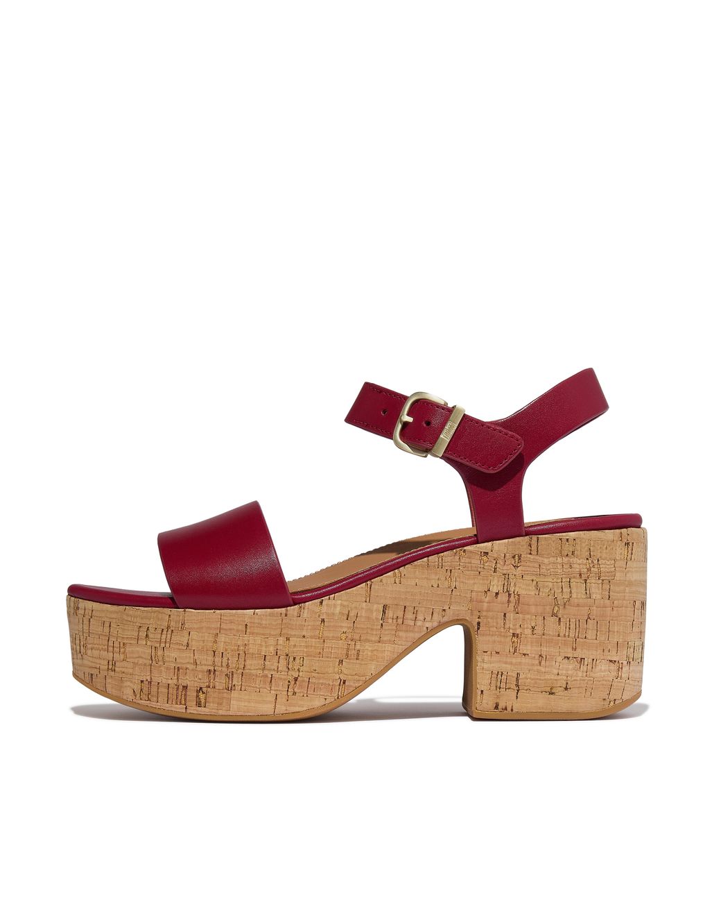 Fitflop Pink Platfforms Leather/Cork Heeled Ankle-Strap Sandals