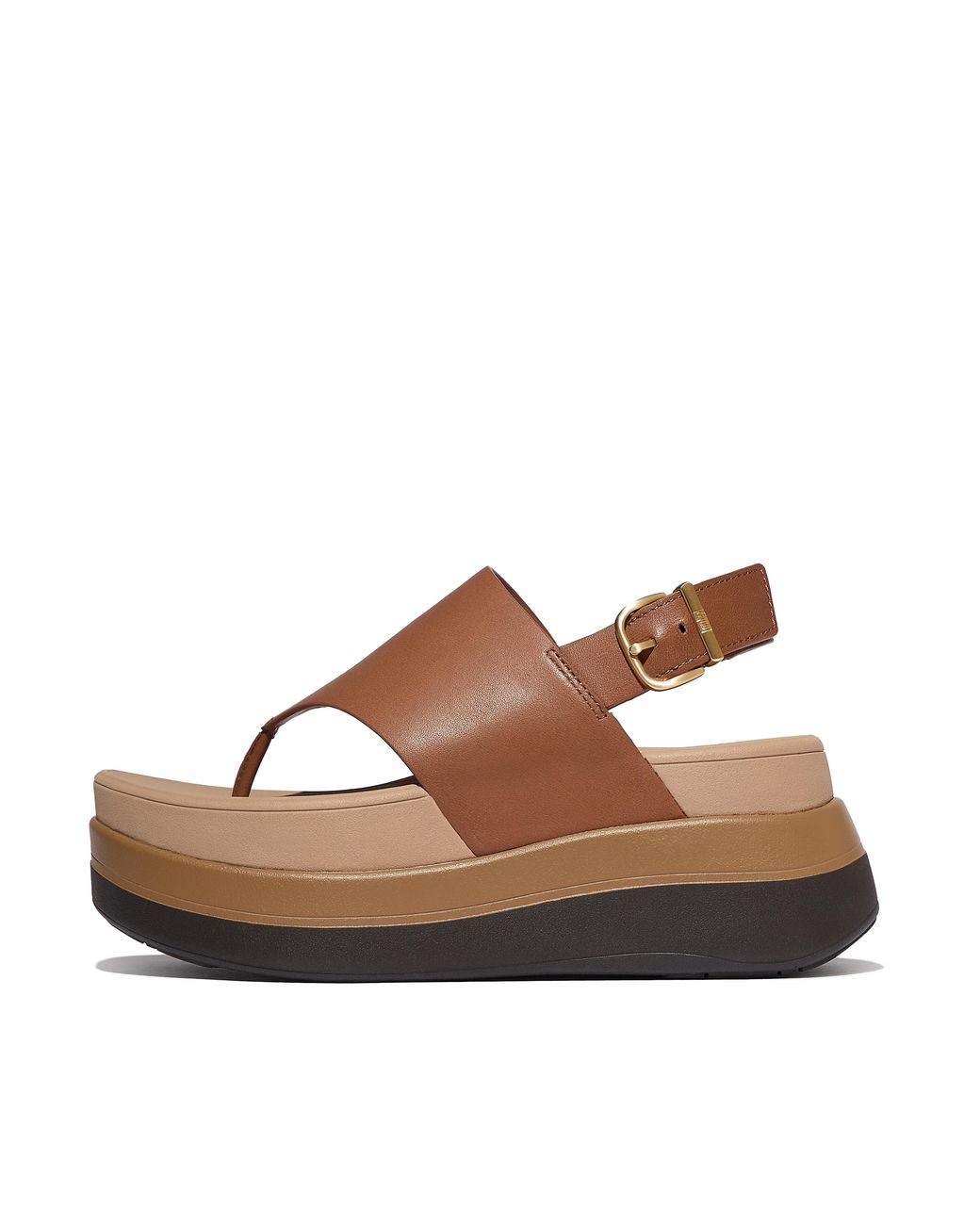 Fitflop Brown F-Mode Stack Leather Back-Strap Toe-Post Sandals