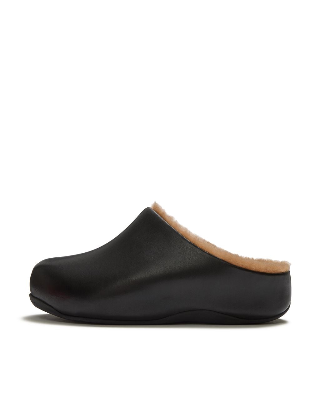 Fitflop Black Shuv Shearling Leather Mules, Tan, Size: Uk
