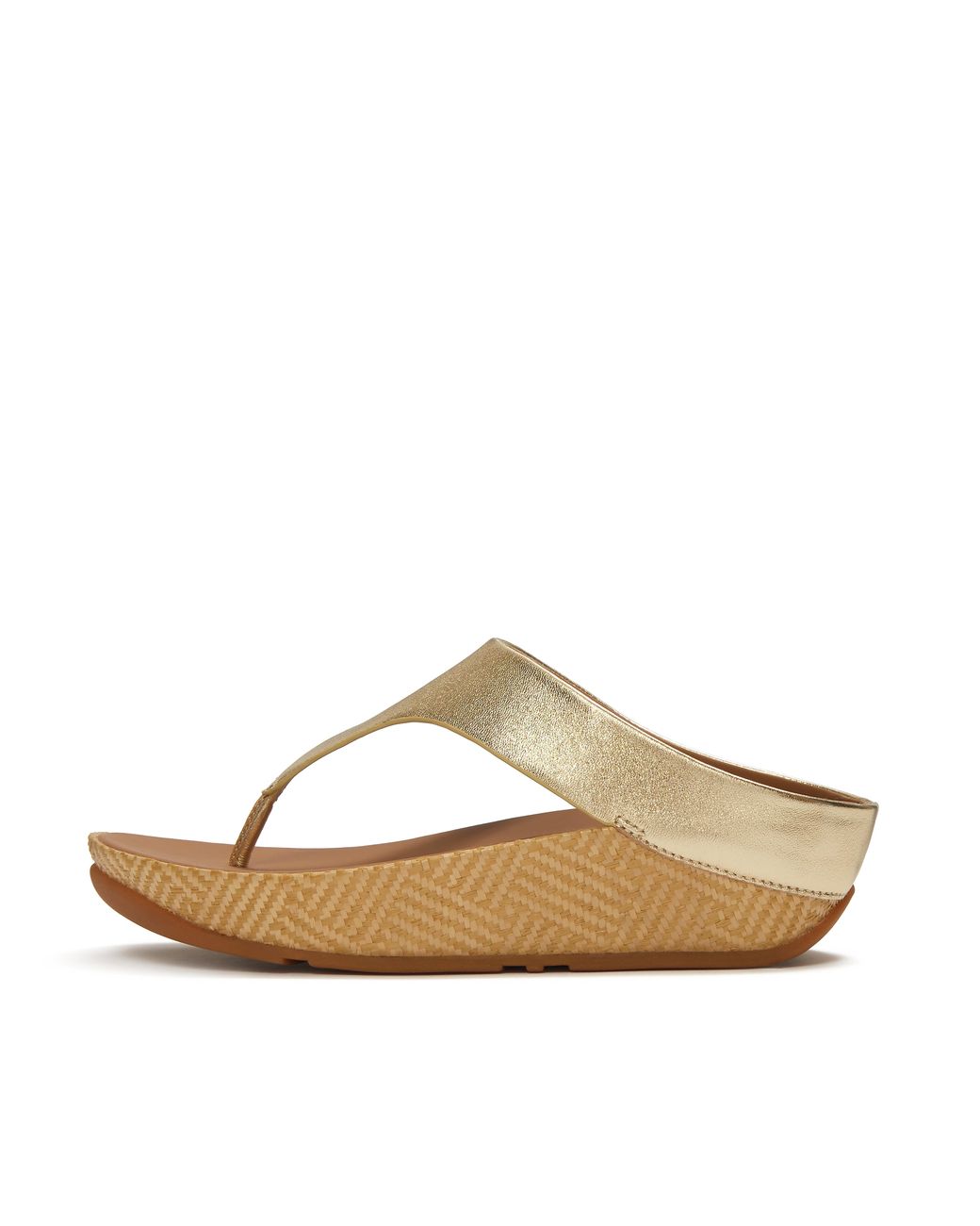 Fitflop Brown Lulu Lux Graphic-Weave Metallic-Leather Toe-Post Sandals