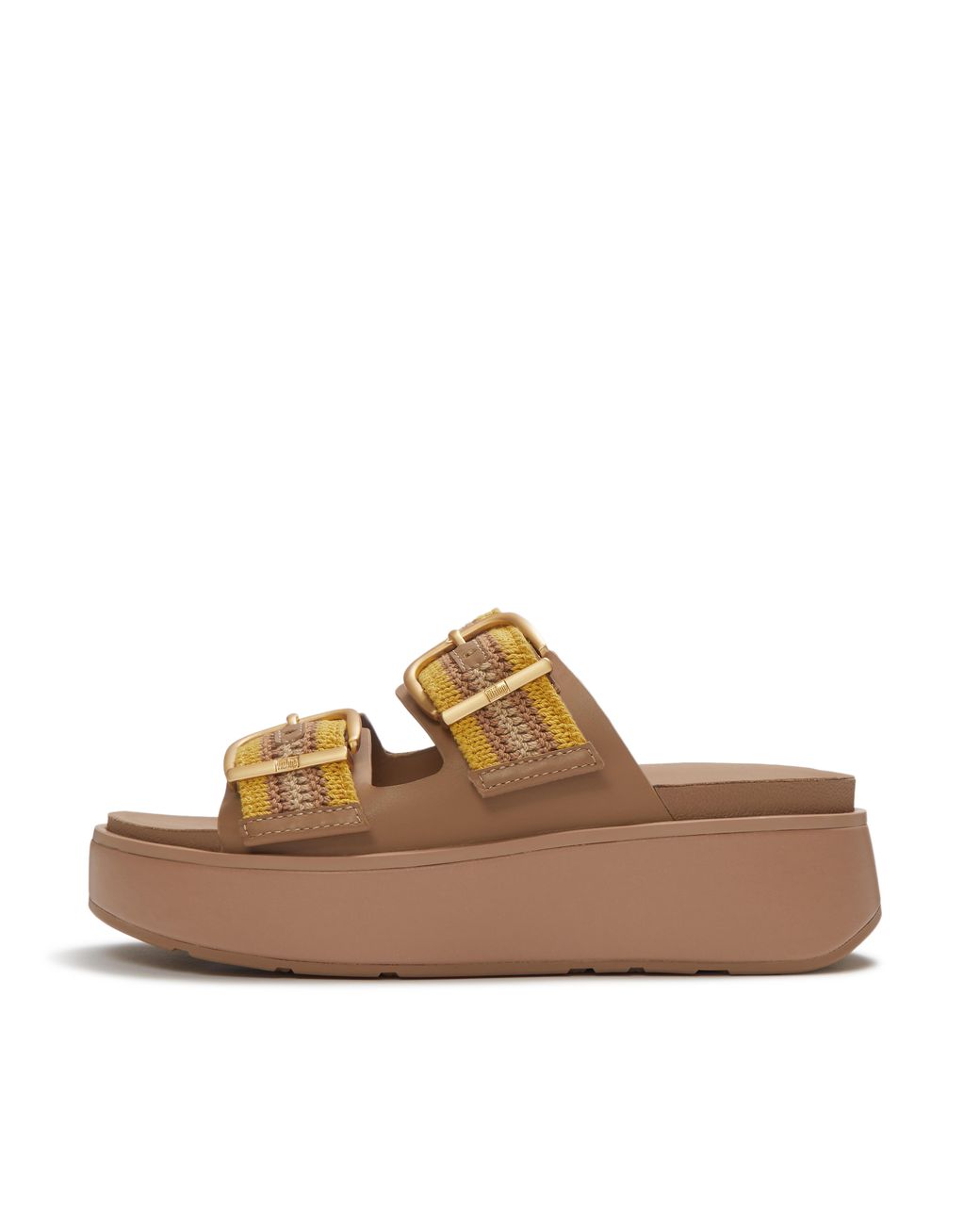Fitflop Brown Gen-Ff Max Buckle Stripe-Webbing Two-Bar Slides