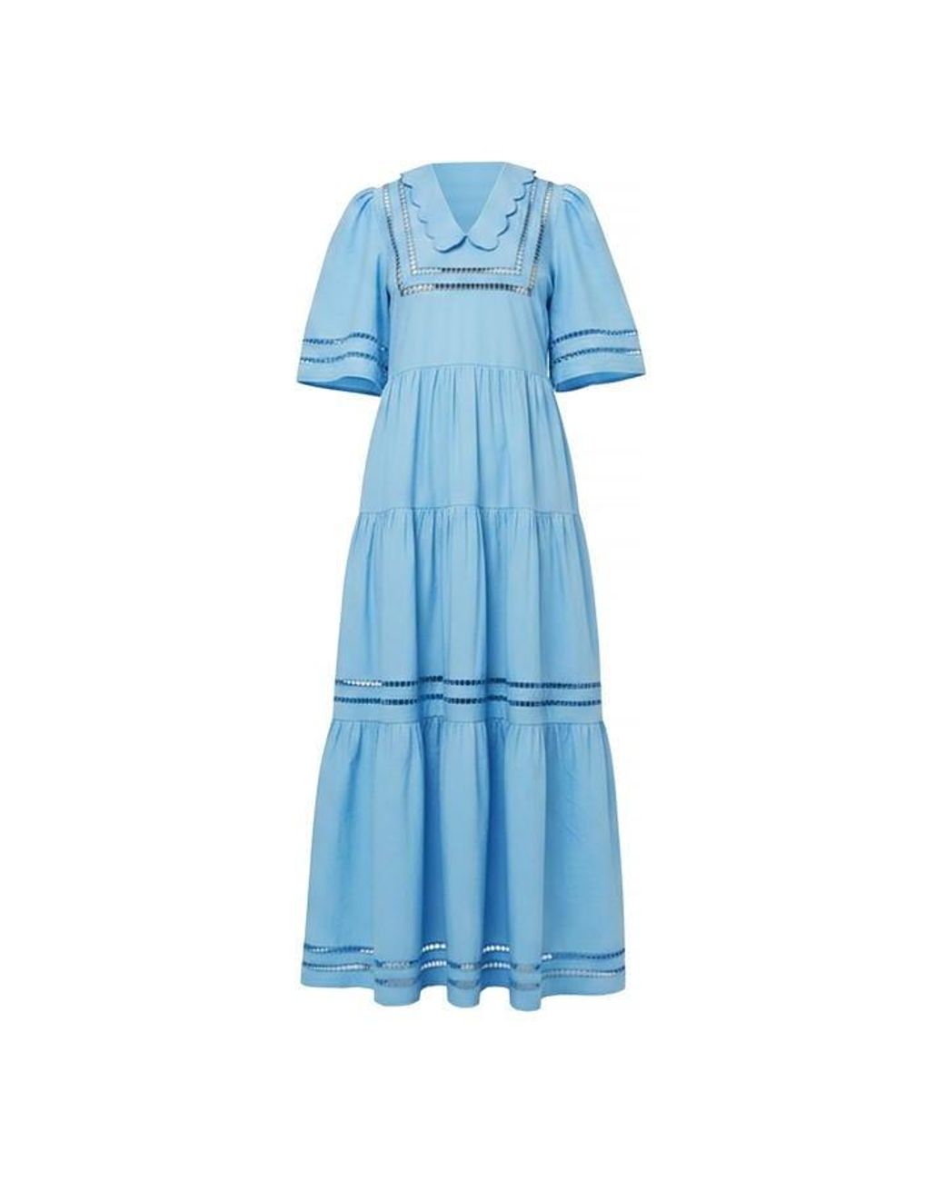 Stella Nova Blue Maxi Dress With Short Sleeves And Artworks