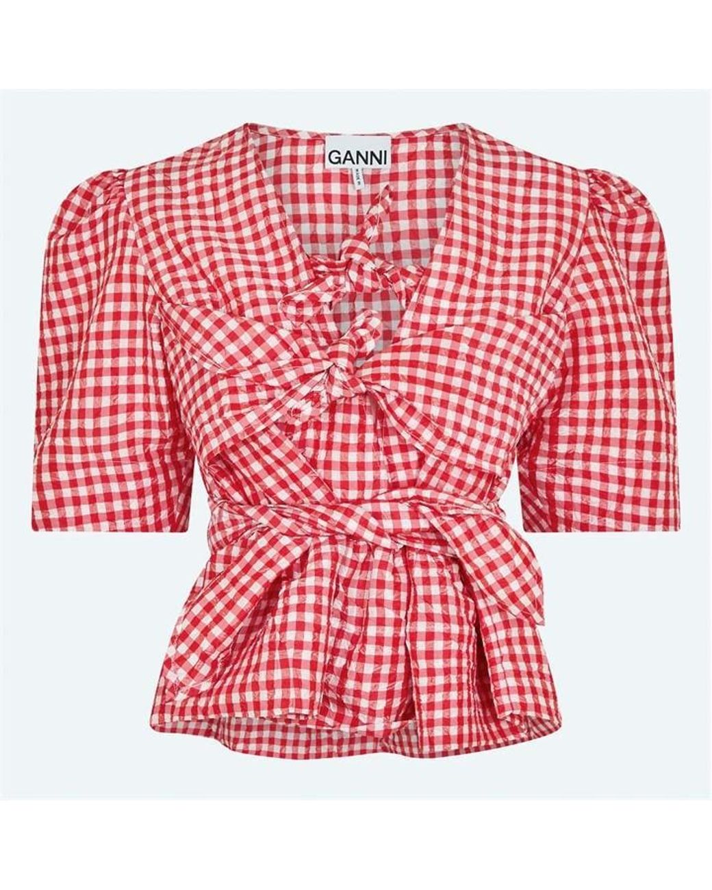 Ganni Red Tie Blouse
