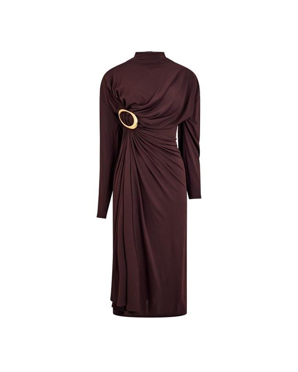 Bottega Veneta Brown Gathered Crepe Midi Dress