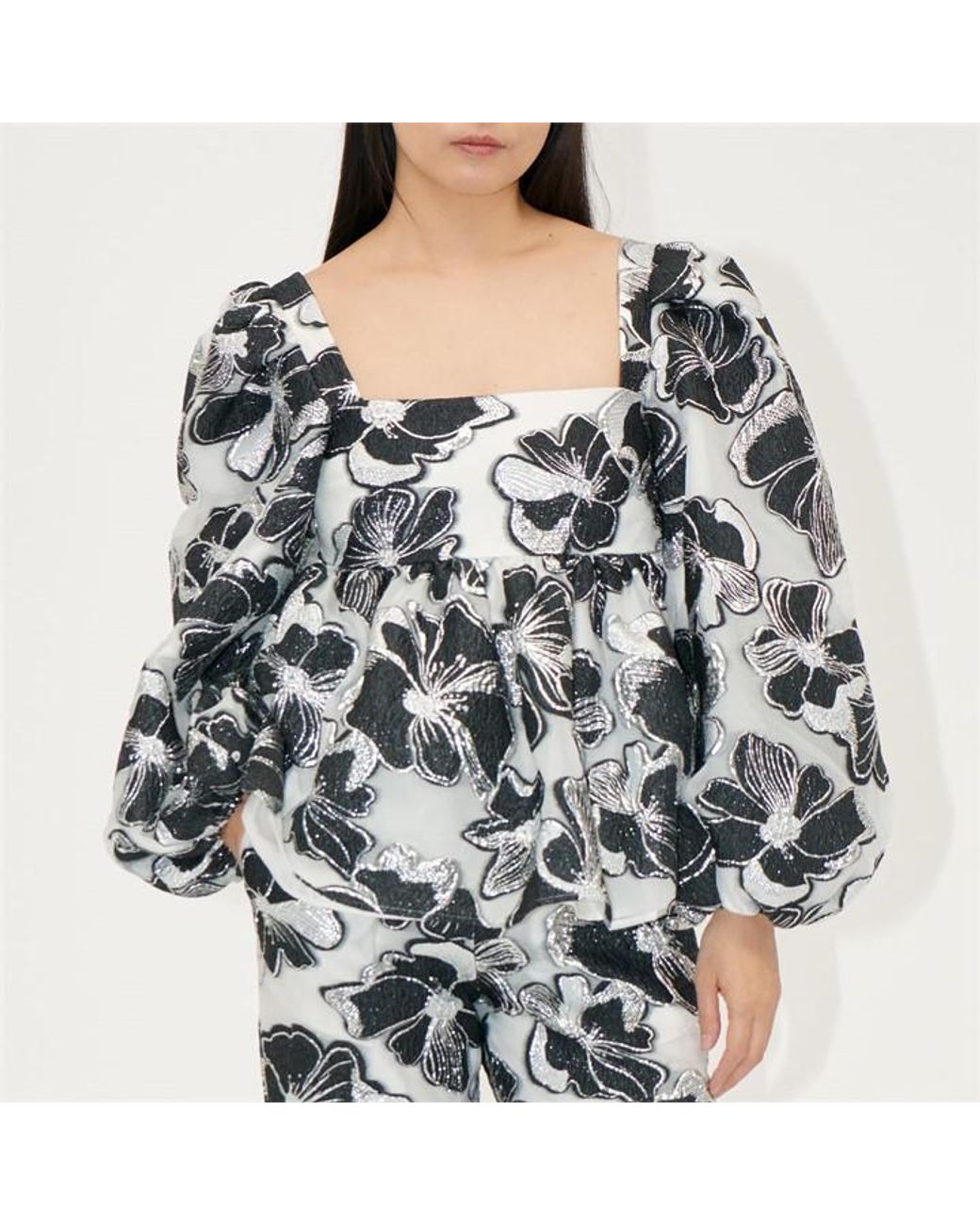 Stine Goya Gray Square Neck Long Sleeve Top