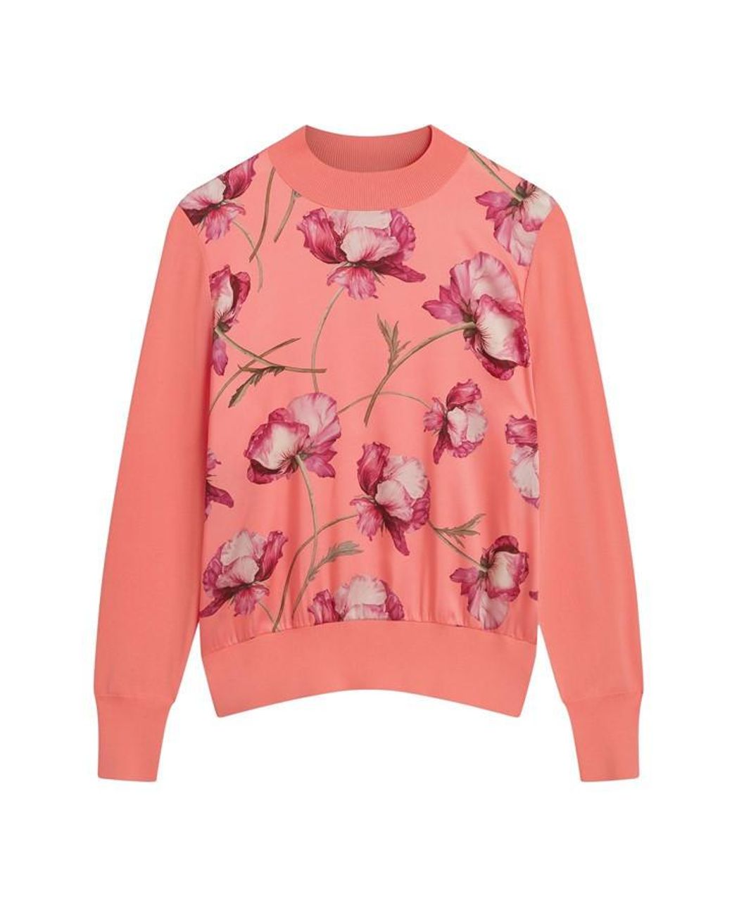 Ted Baker Pink Botanical Print Front Long Sleeve Knit Top