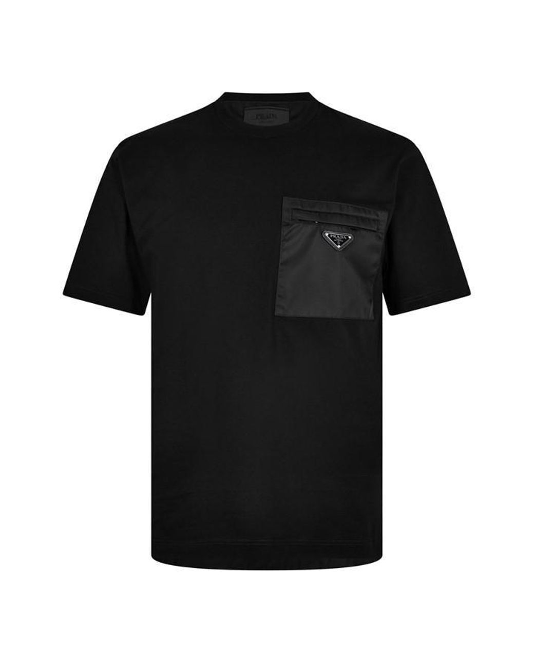 Prada Black Plain Cotton Badge Pocket T-Shirt for men