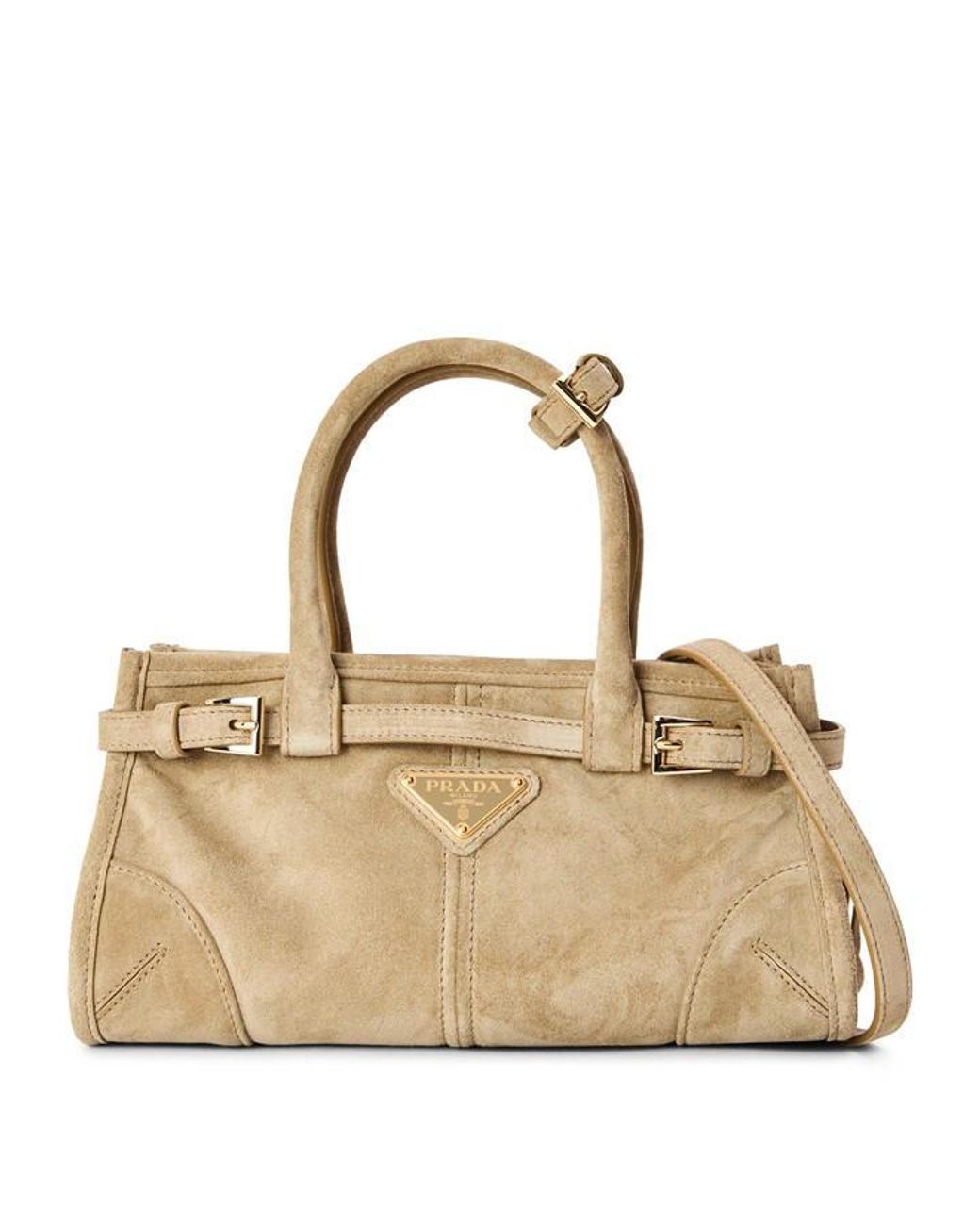 Prada Metallic Bonnie Medium Suede Handbag