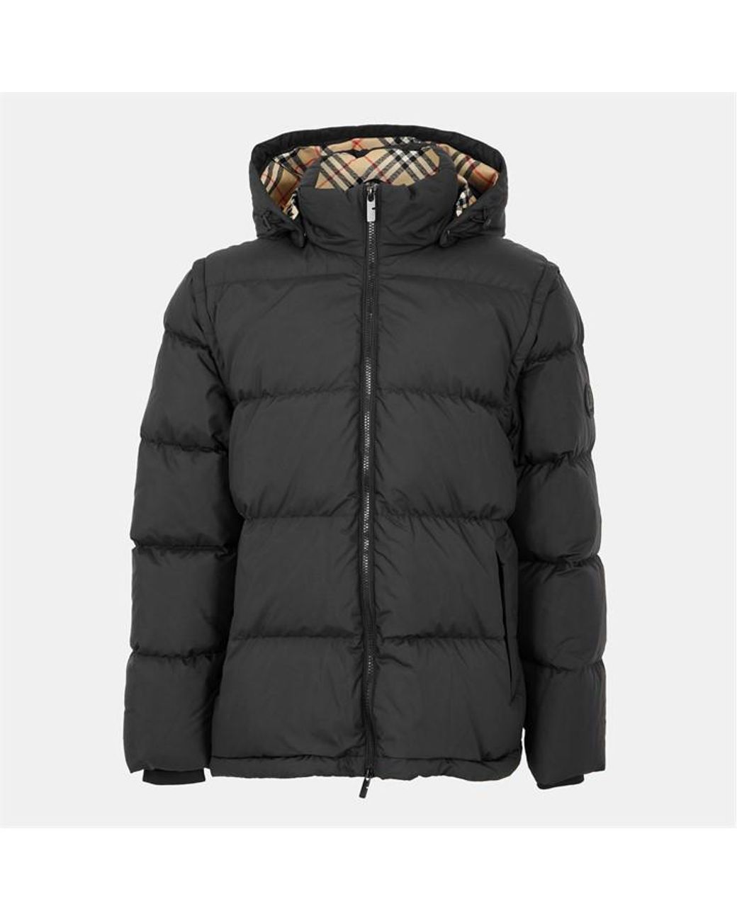 Burberry Black Hooded Check Down Jacket for men