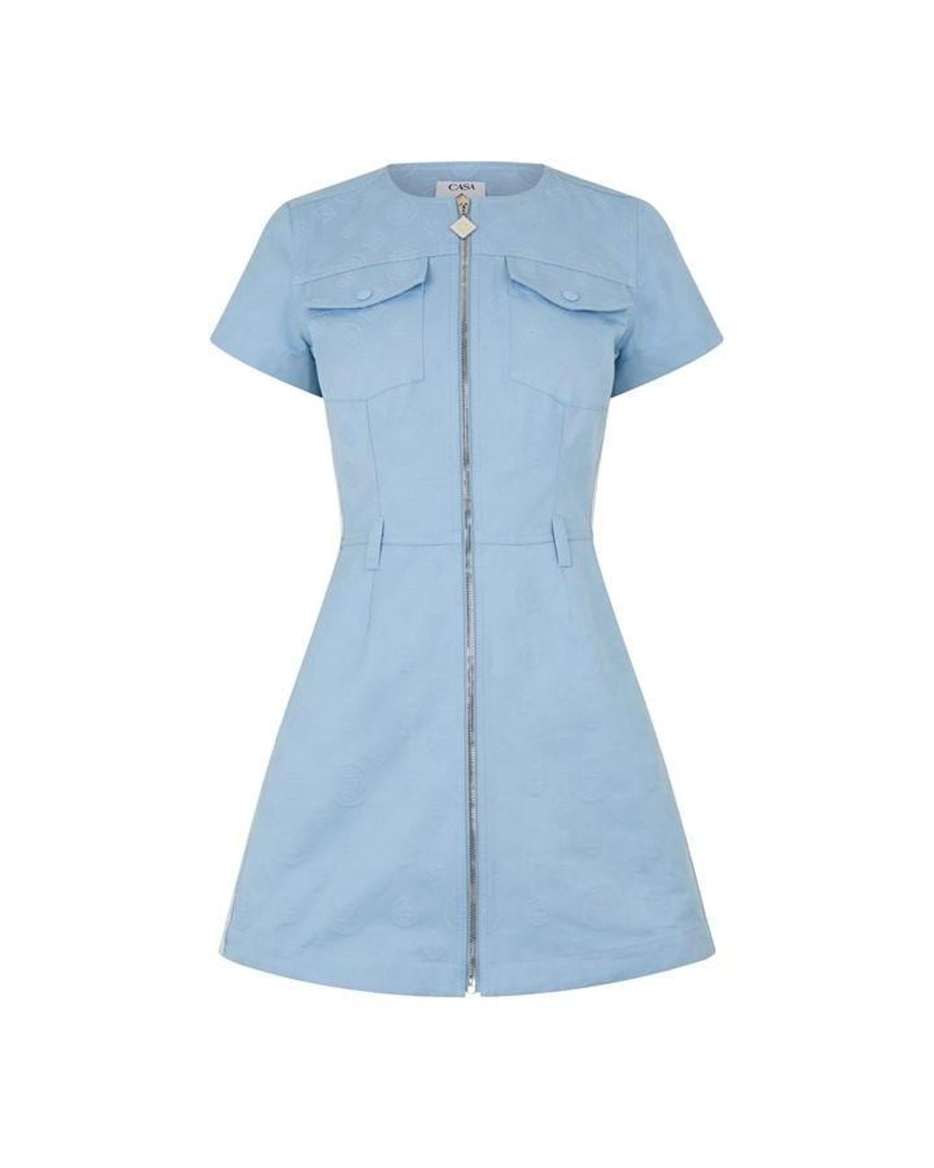 Casablanca Blue Zipper Short-Sleeved Dress