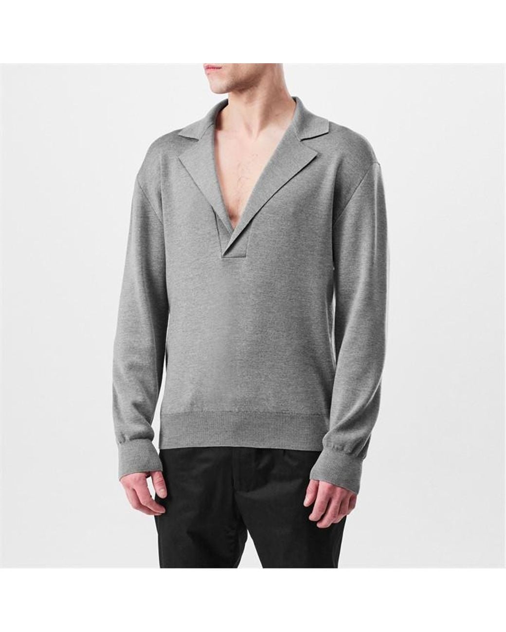 Dolce & Gabbana Gray Wool V-Neck Sweater With Dg Embroidery for men