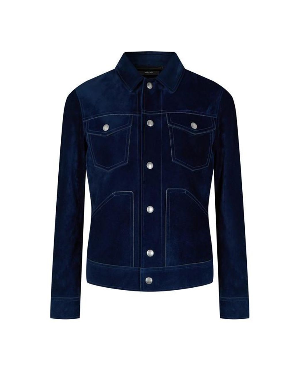 Tom Ford Blue Suede Western Long Sleeve Leather Jacket for men