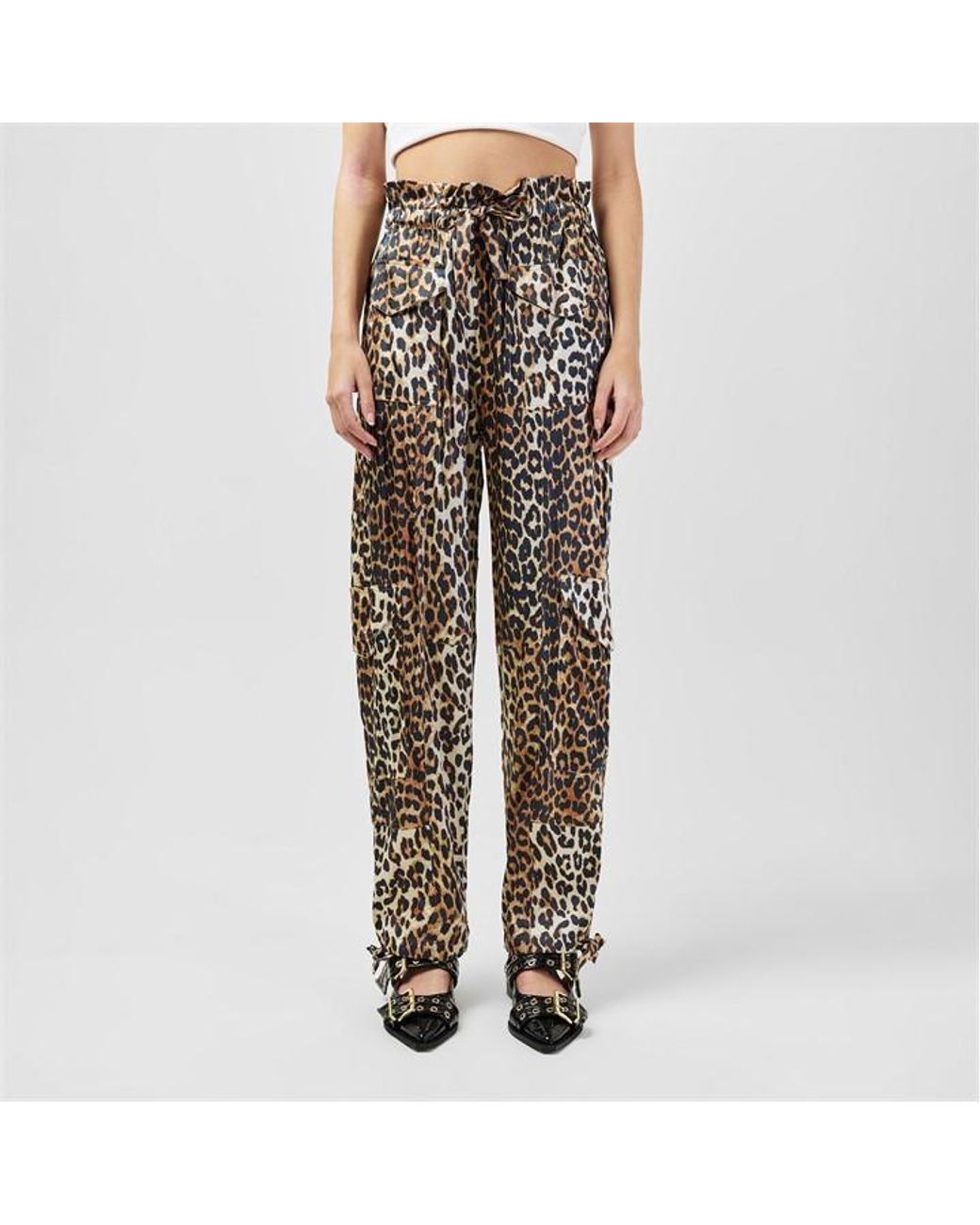 Ganni Natural Satin Relaxed Fit Cargo Trousers