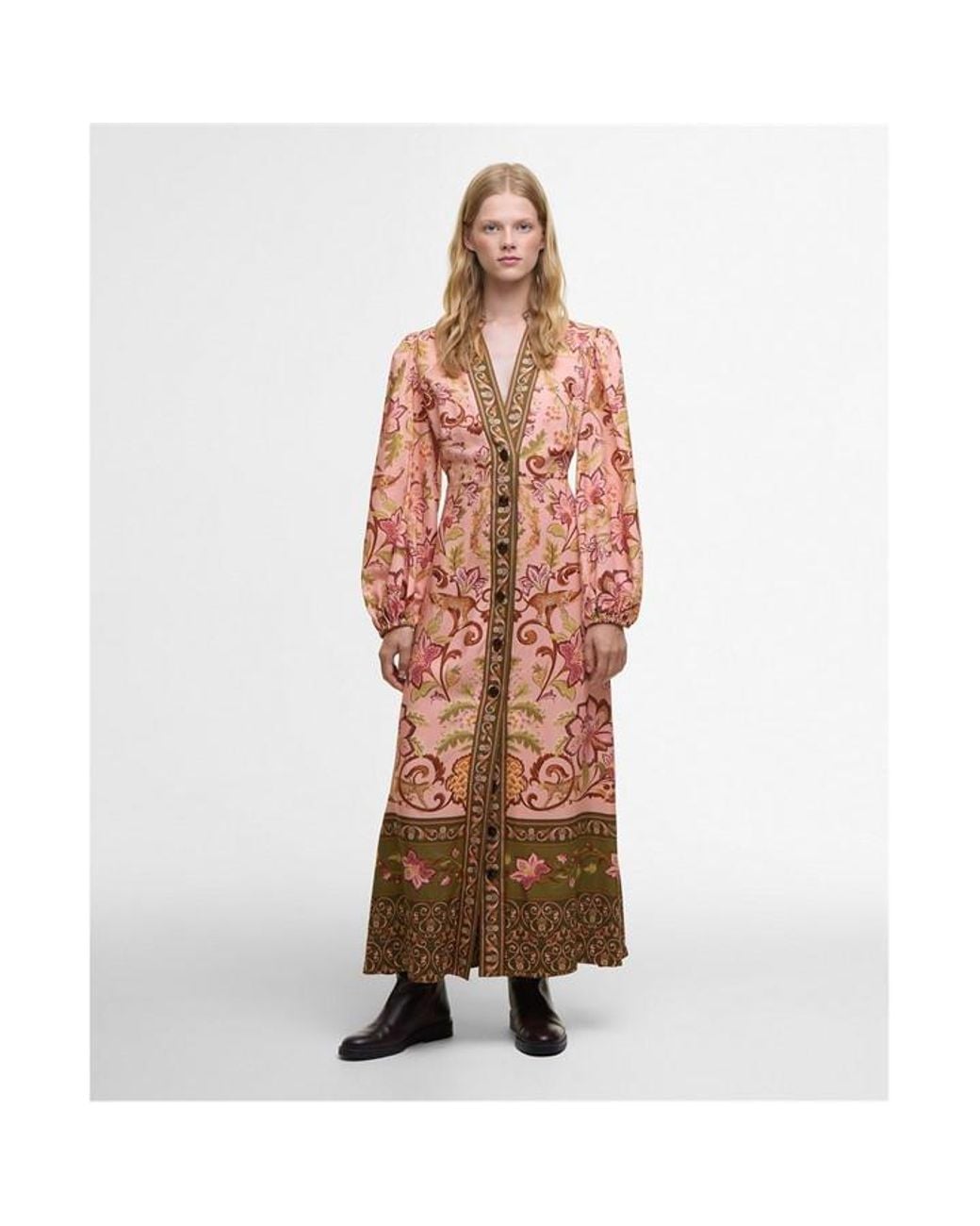 BARBOUR X FARM RIO Pink X Farm Rio Alice Long Sleeve Maxi Dress