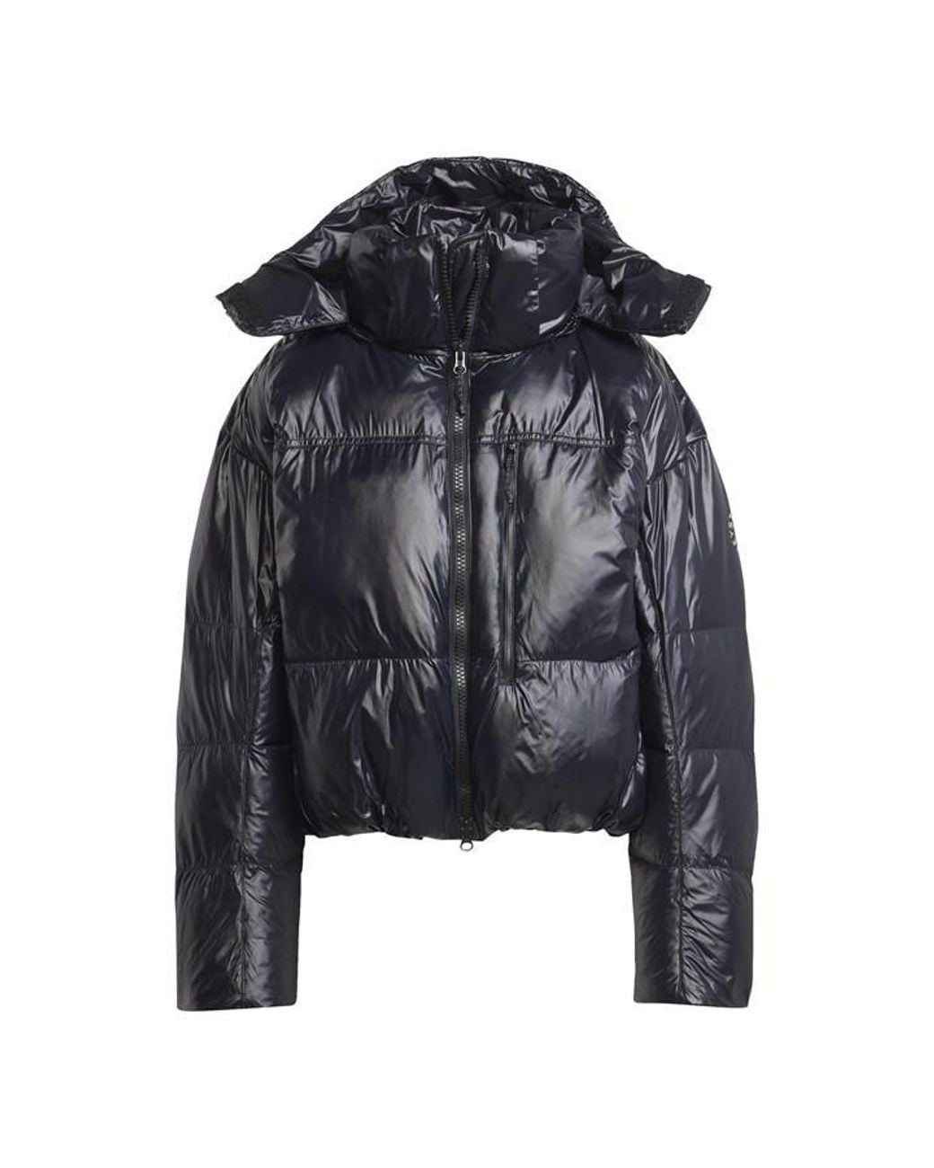 Adidas By Stella McCartney Black Truenature Wind Resistant Synthetic Fill Long Sleeve Short Puffer Jacket