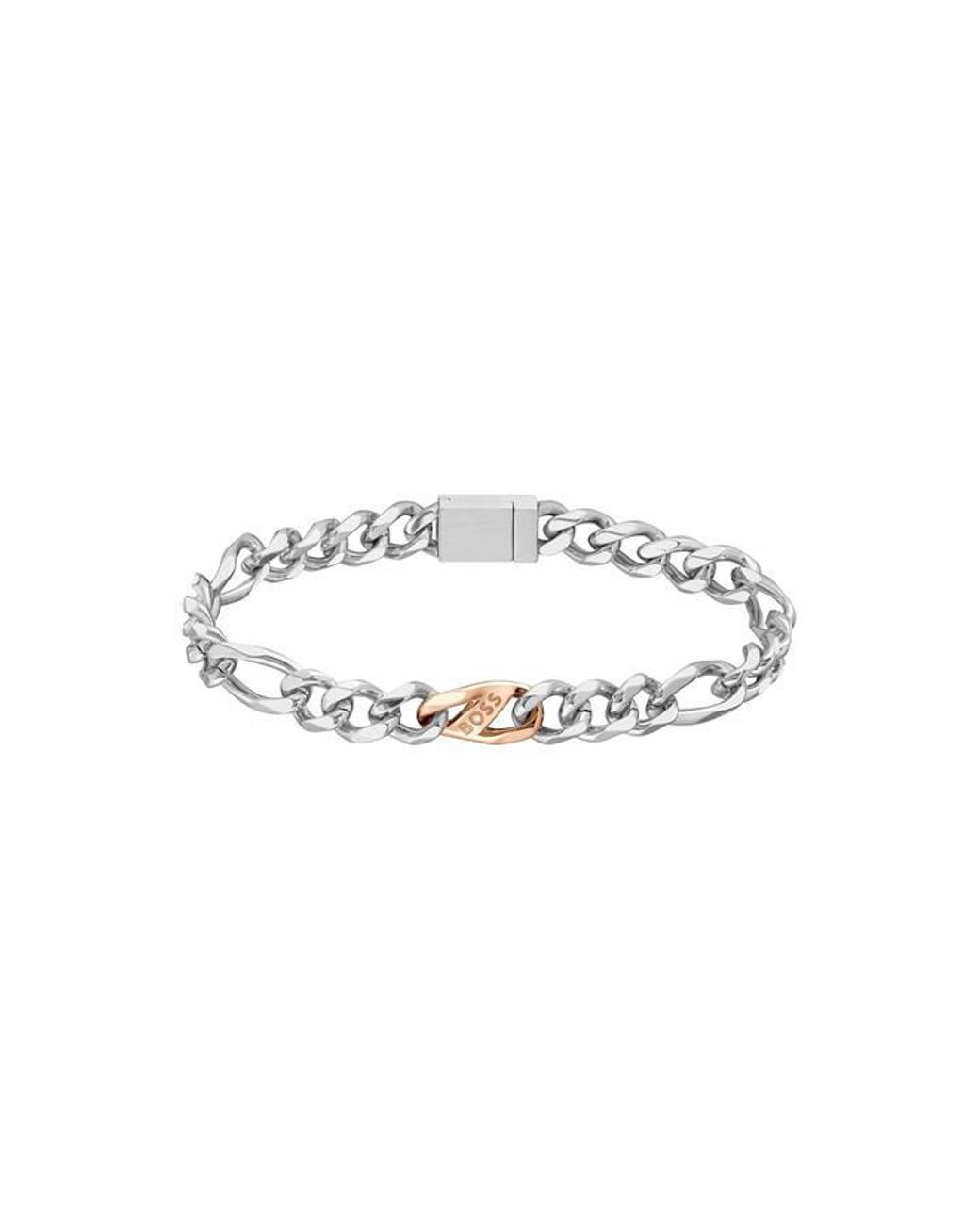 Boss Metallic Rian Stainless Steel Figaro Magnetic Chain Bracelet for men