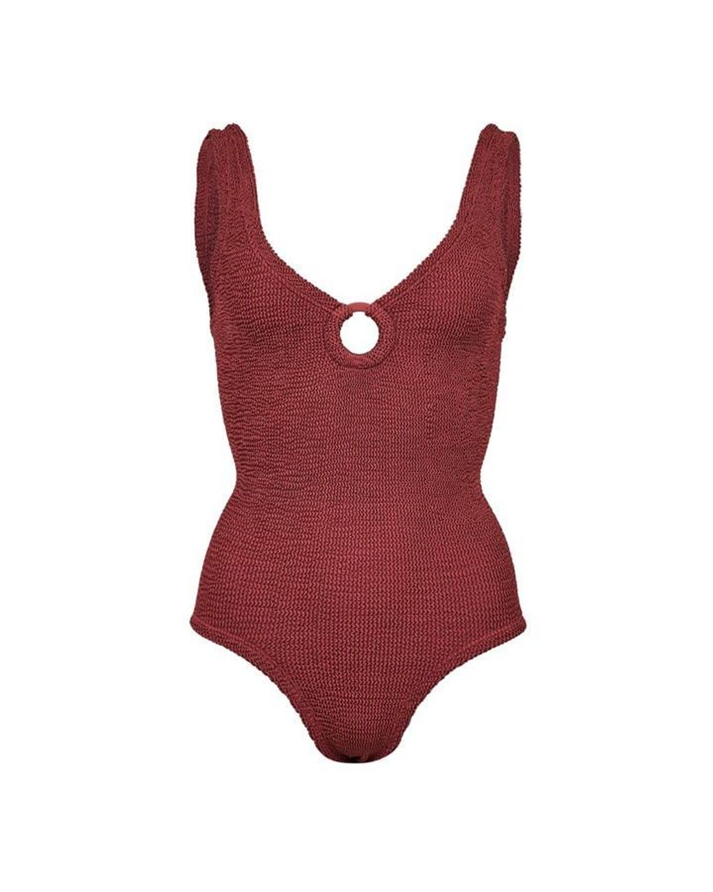 Hunza G Red Coverage Swim Scoop Neck Swimsuit