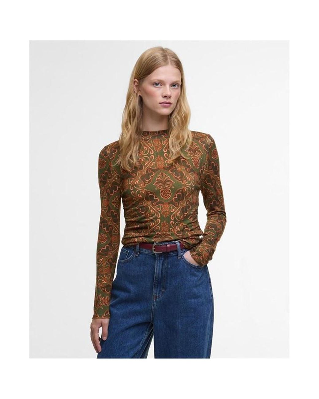 BARBOUR X FARM RIO Brown Luanna Long-Sleeve T-Shirt