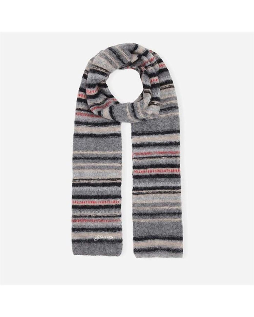 Ganni Gray Stripe Midweight Scarf