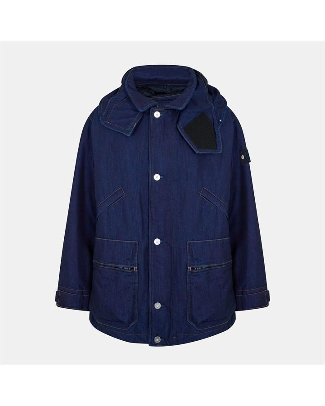 Stone Island Blue Denim Research Short Parka for men