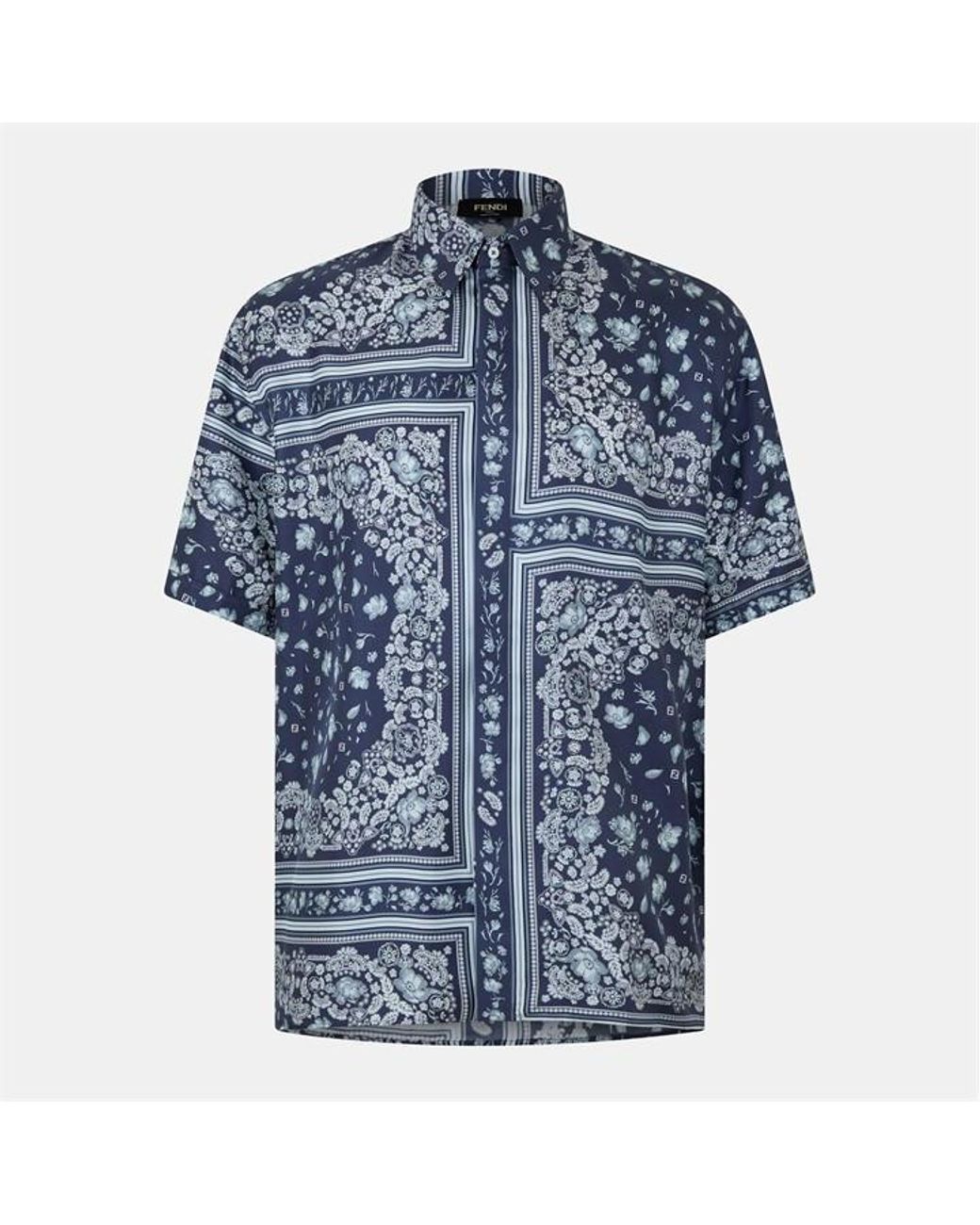 Fendi Blue Bandana Short Sleeve Patterned Shirt for men