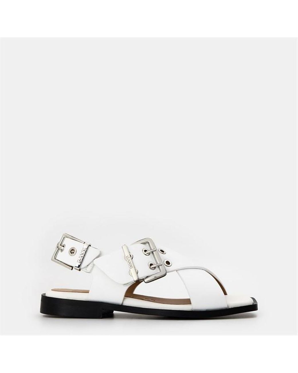 Ganni White Cross Strap Flat Sandals