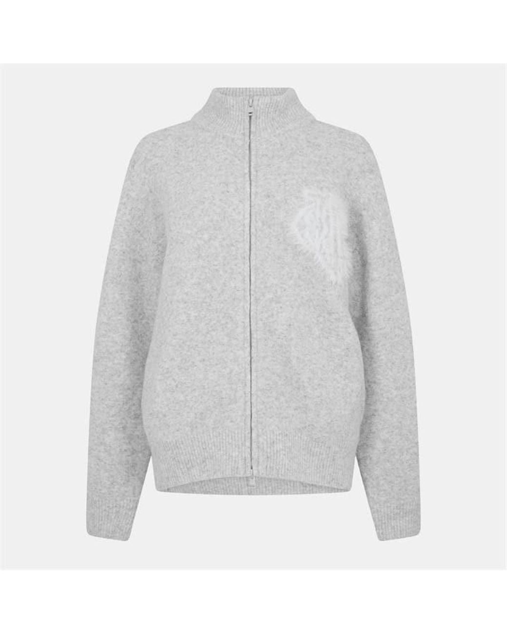 The Couture Club Gray Fluffy Knit Zip-Through