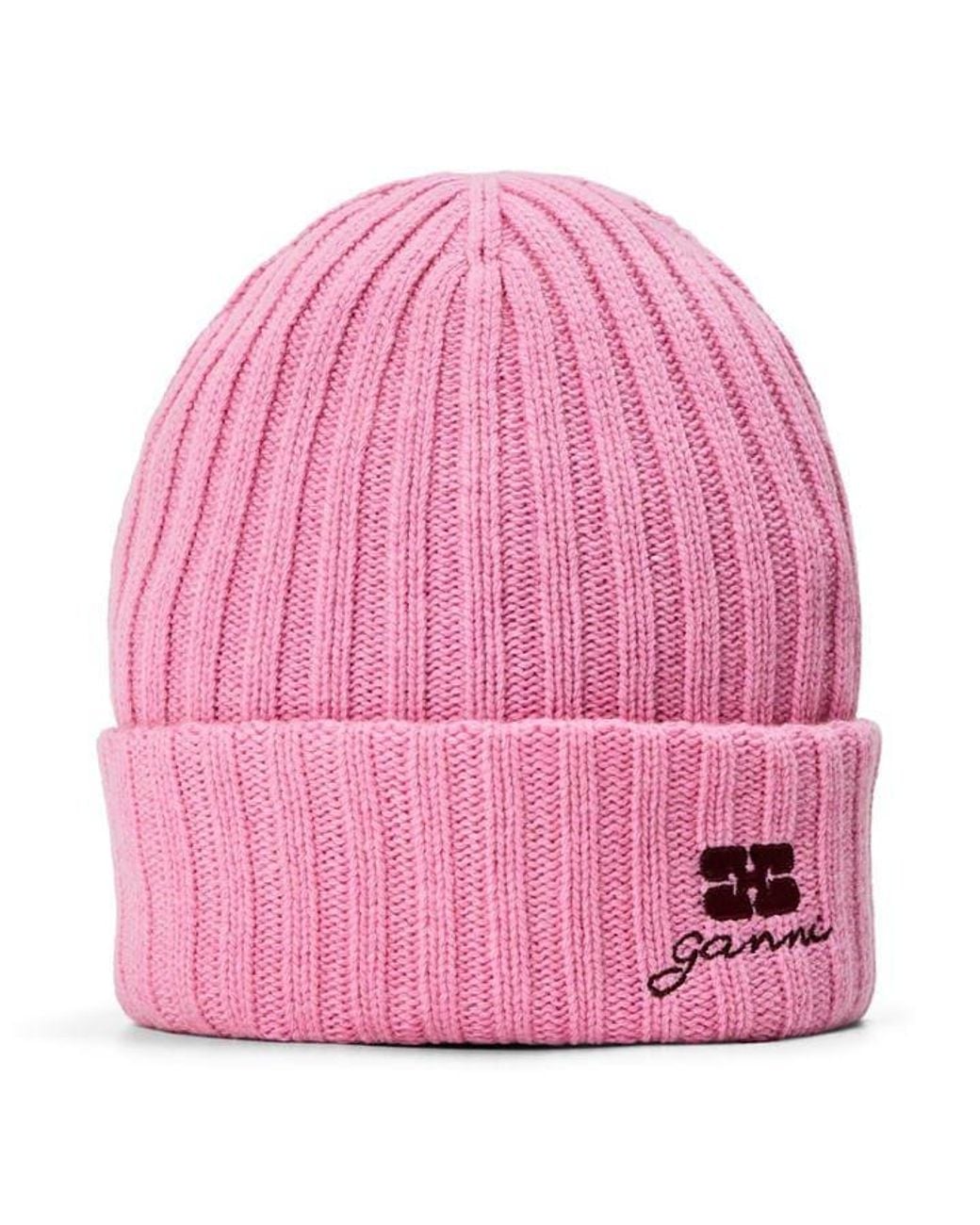 Ganni Pink Future Logo Knit Beanie