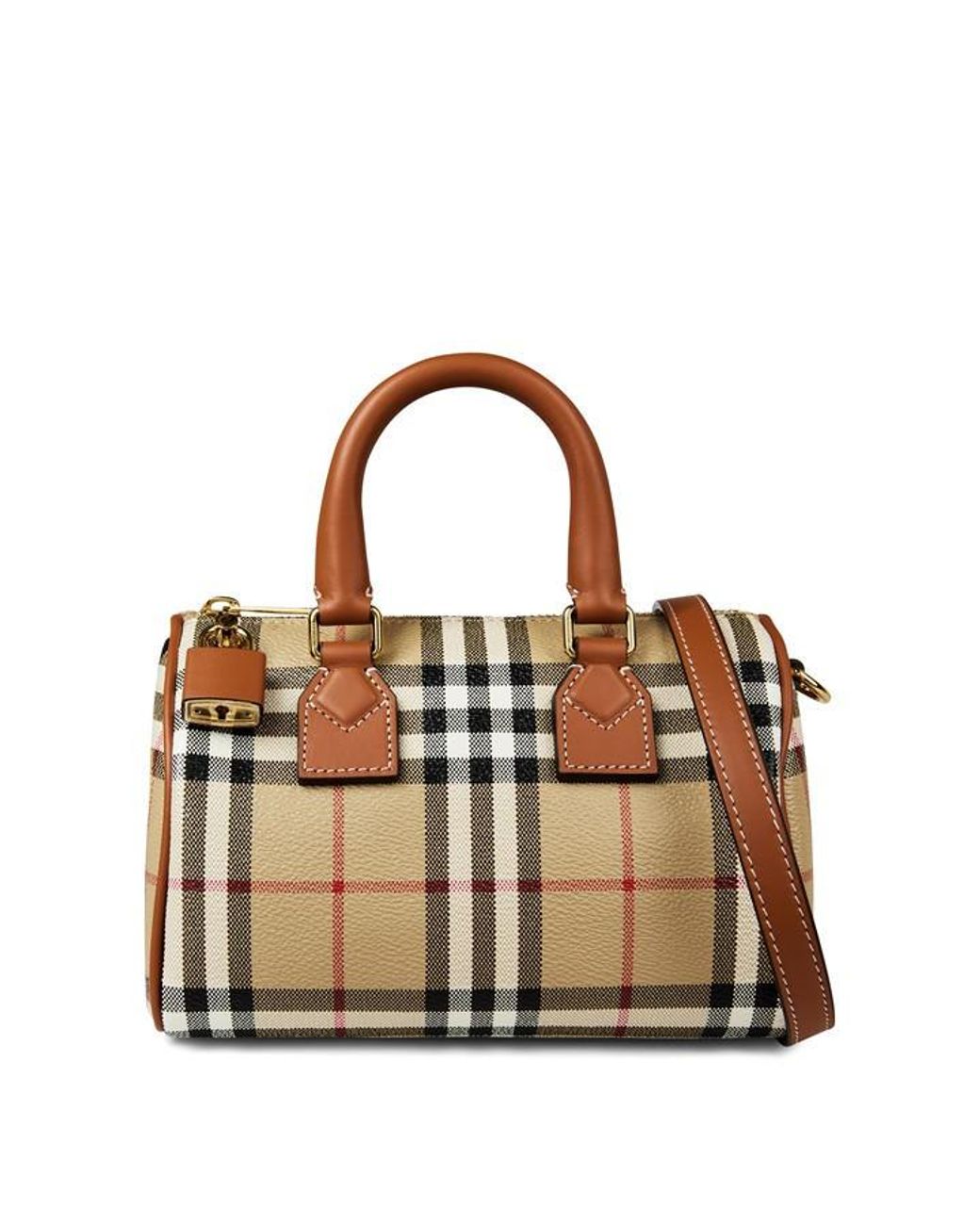 Burberry Brown Checked Cotton Mini Bowling Bag