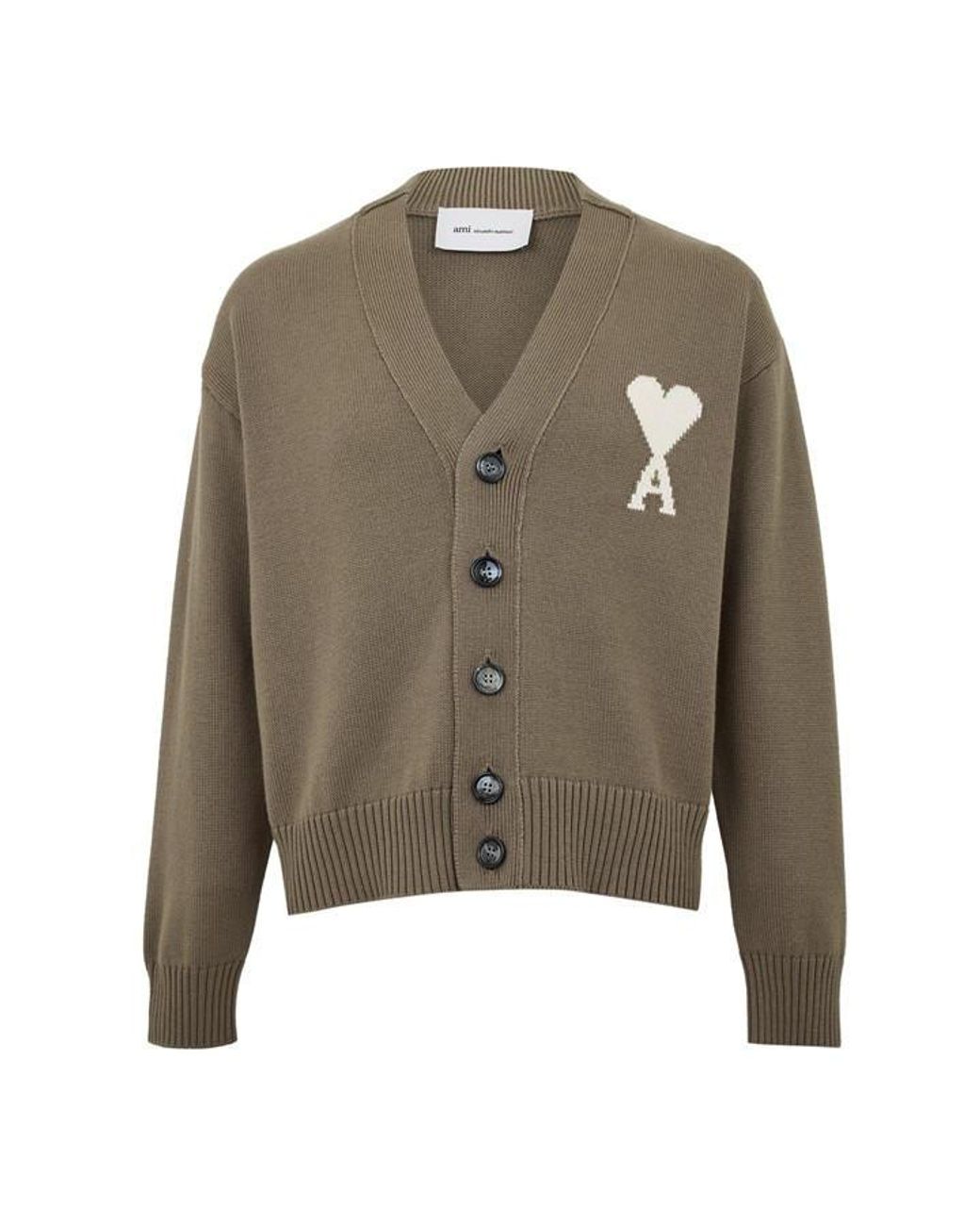 AMI Green De Coeur Cardigan for men